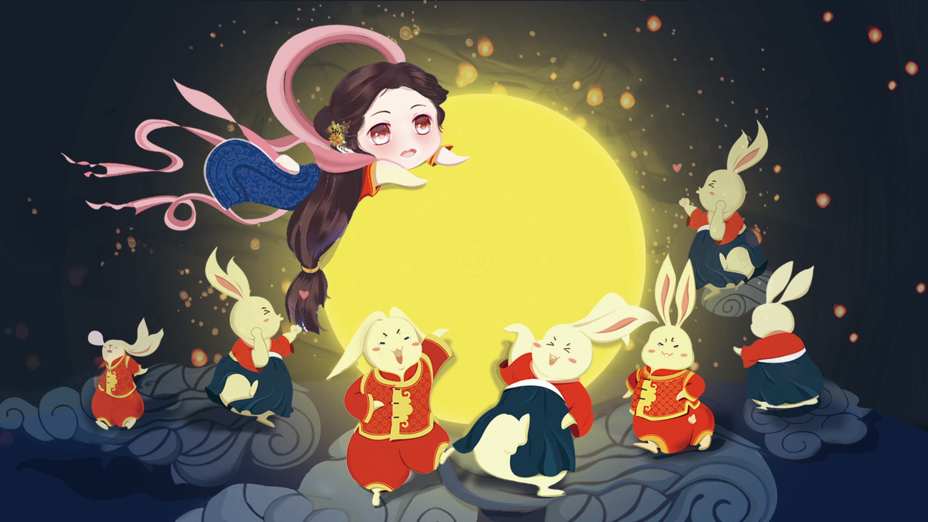 嫦娥姐姐和小胖兔们集合迎中秋啦 - 林啊ll - 原创作品 - 视觉中国