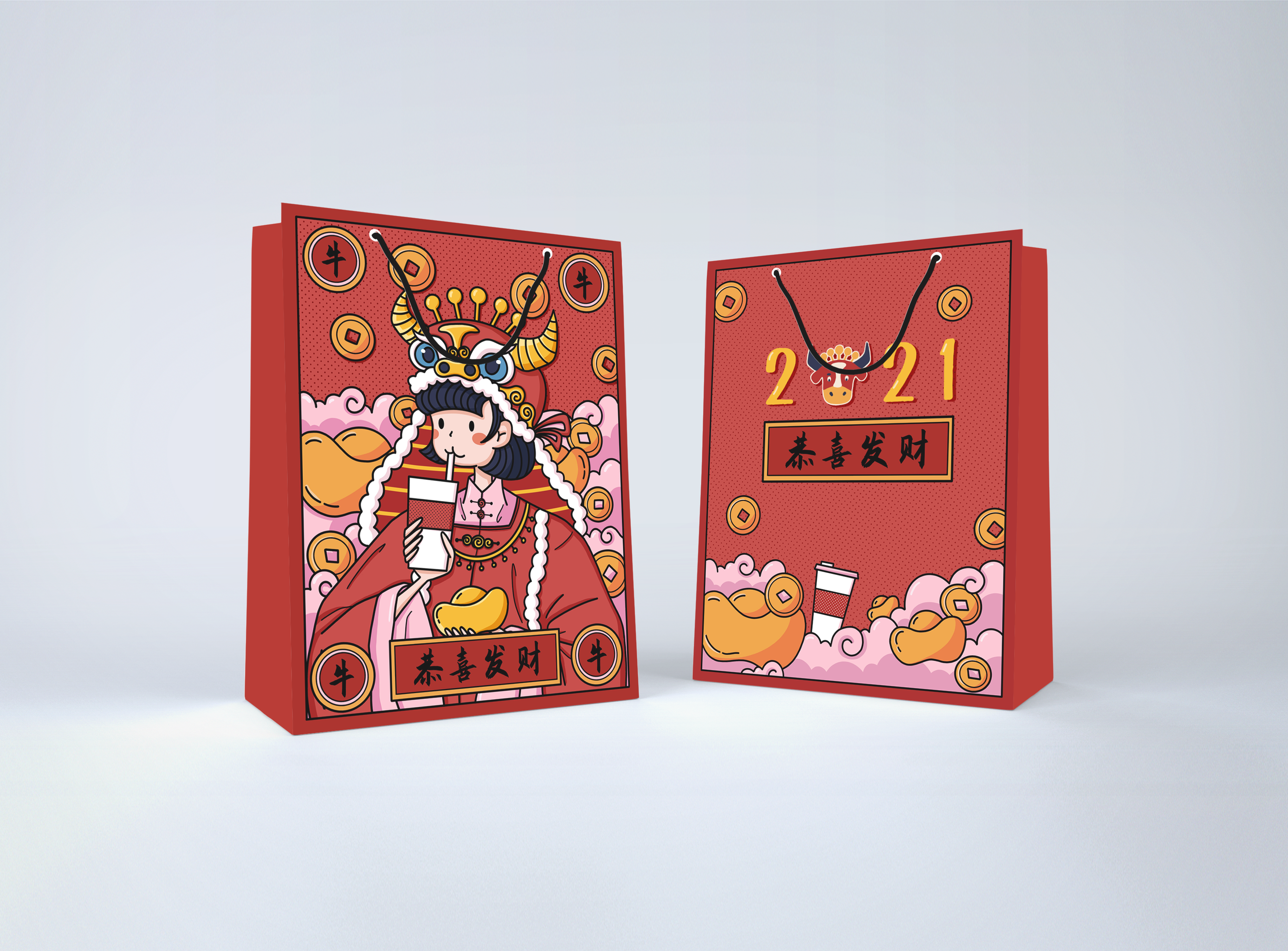 2021牛年包装袋插画