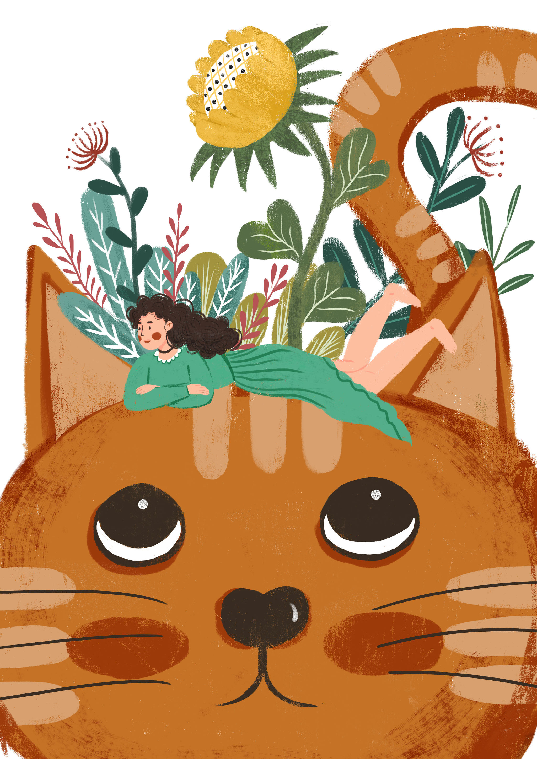 肌理插画 | 她和她的猫