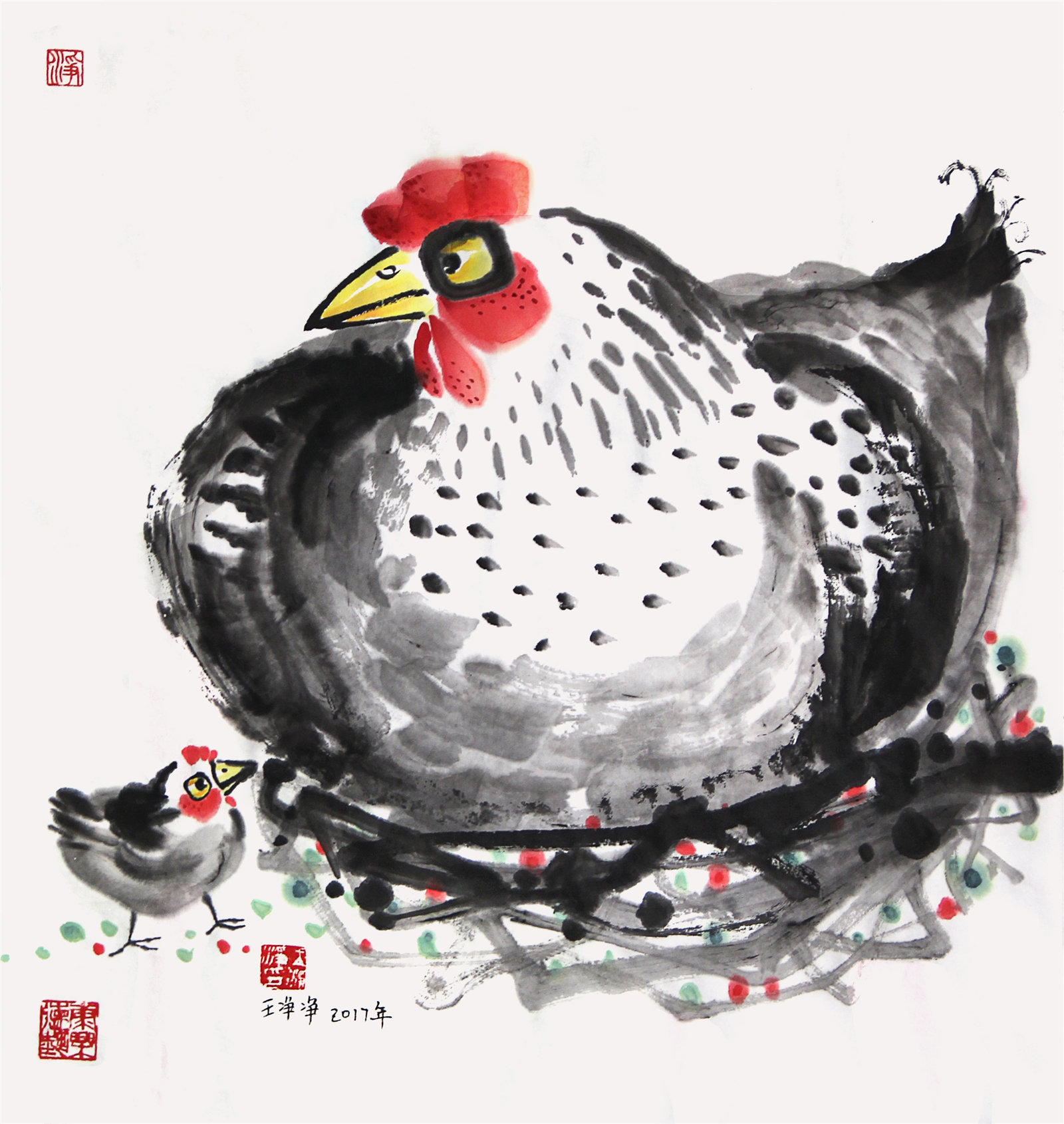 画儿晴天·王净净水墨插画鸡系列画