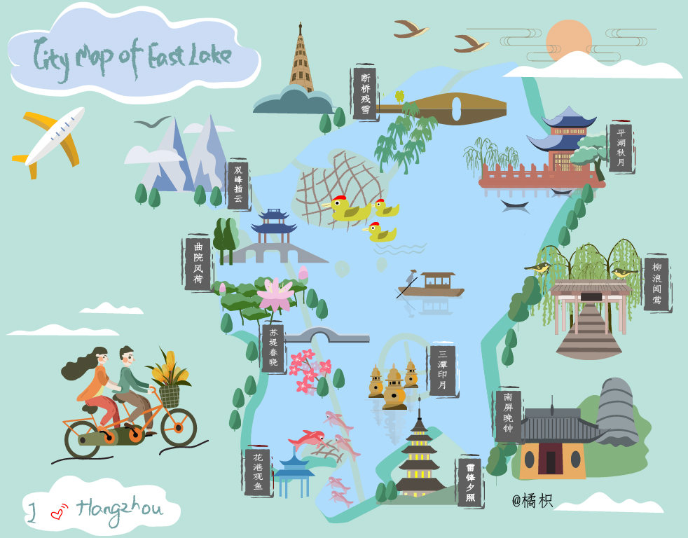 杭州十景地图绘制 - jusho橘枳 - 原创作品 - 视觉中国(shijueme)