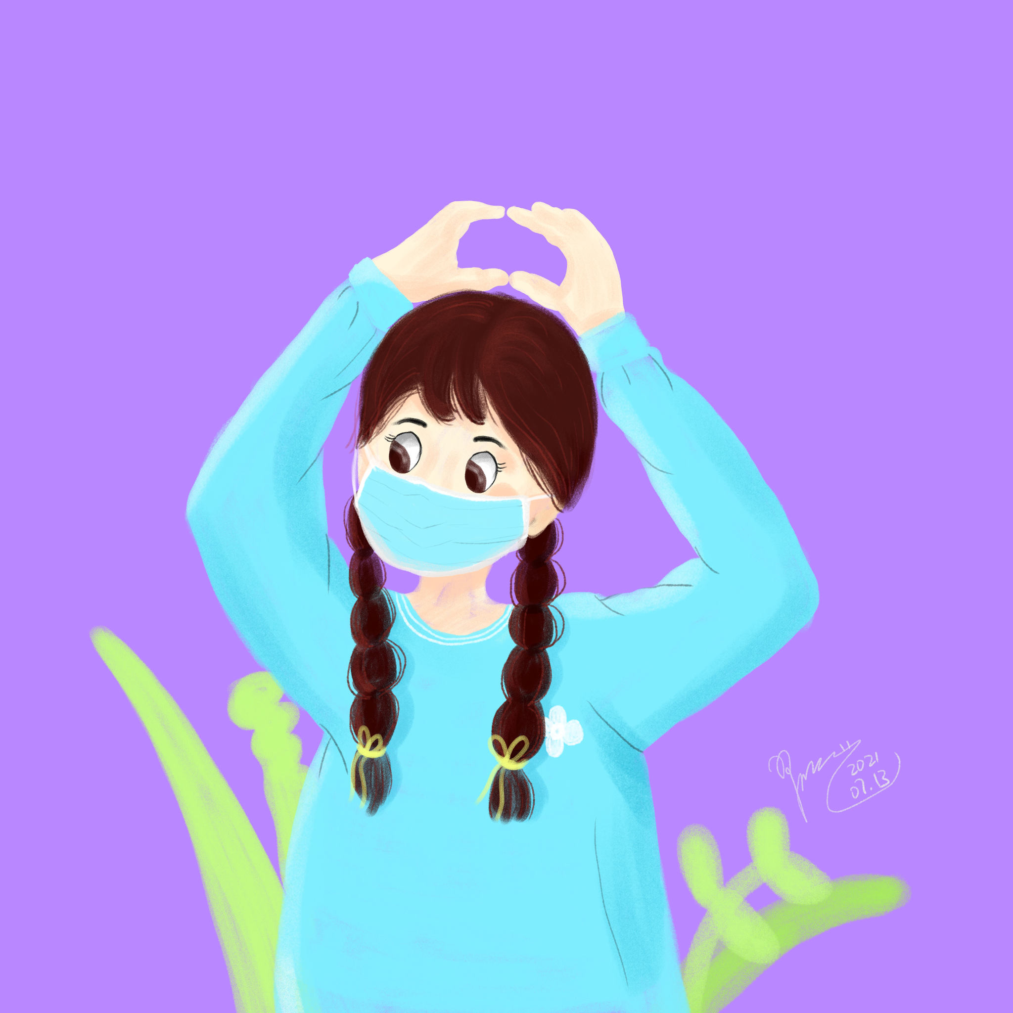 戴口罩比心的小姐姐头像