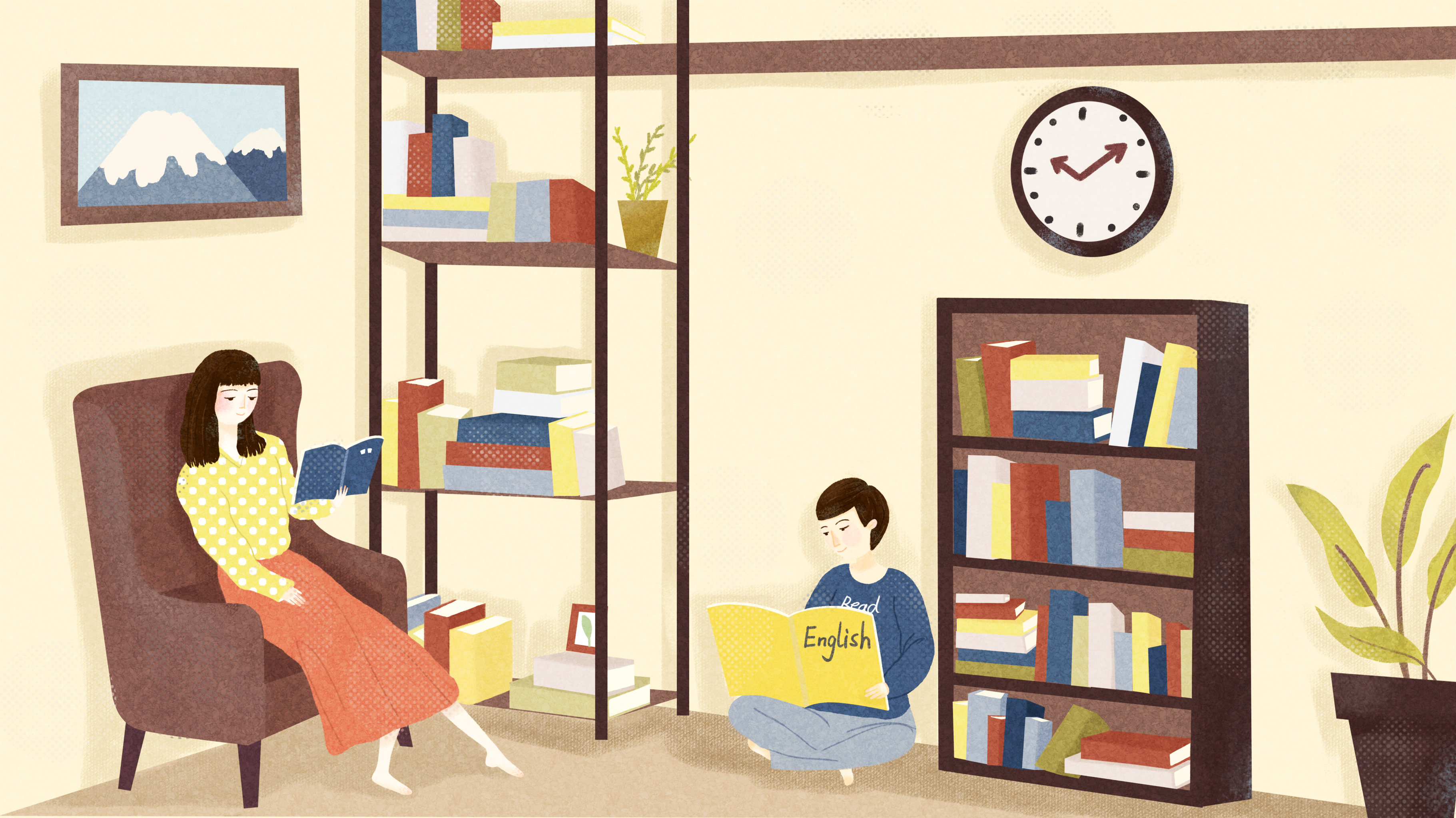 图书馆读书的少女少年
