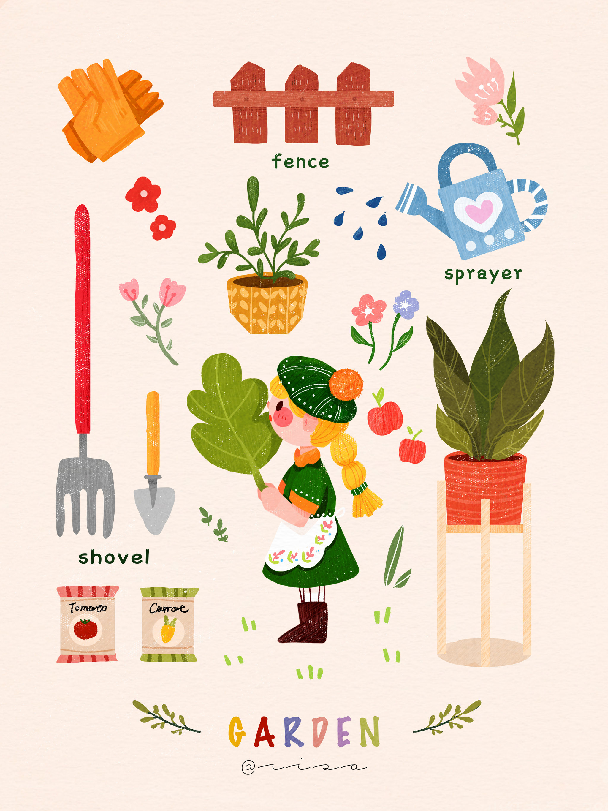 花园植物小清新扁平手帐插画