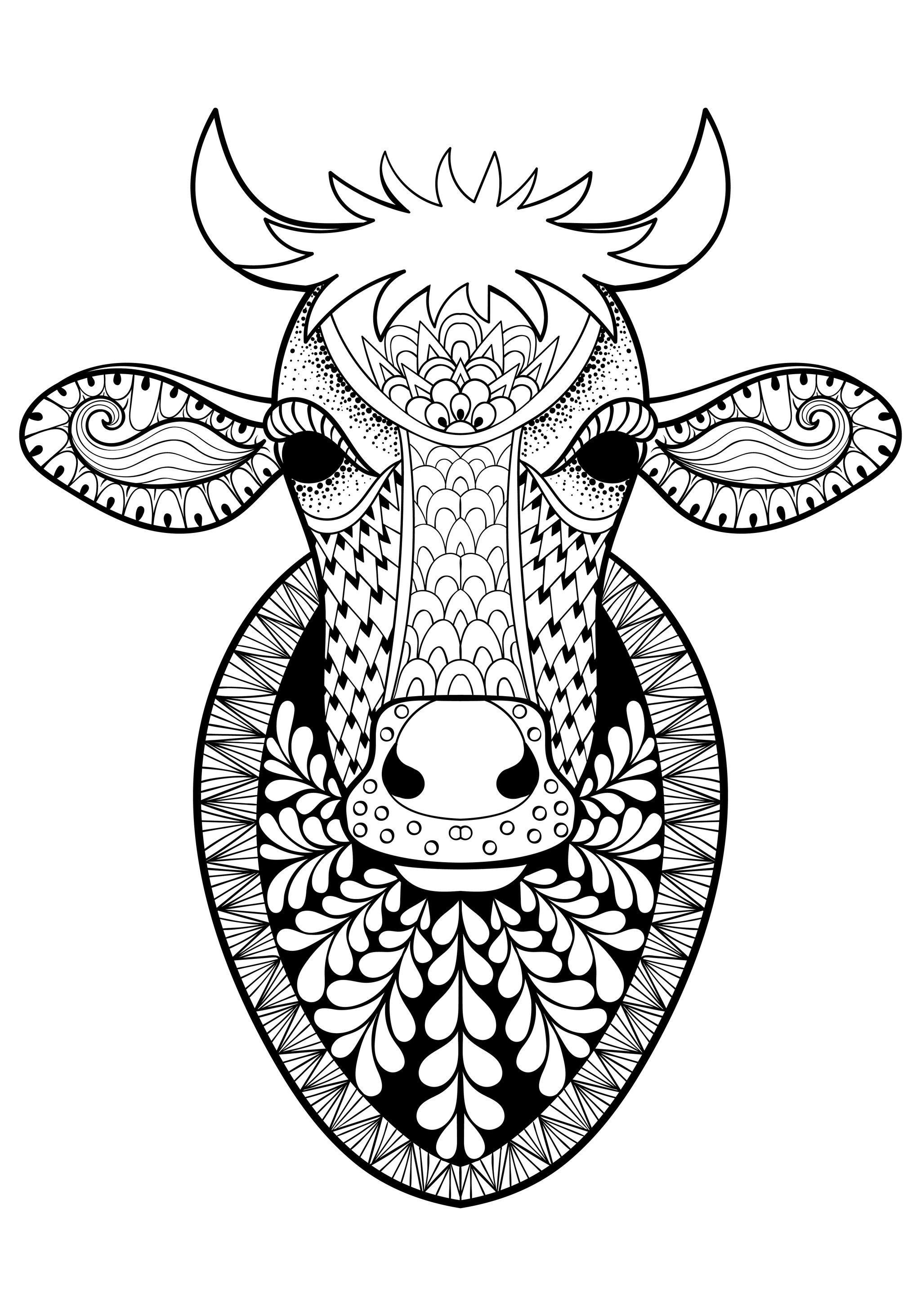 牛头黑白图腾线稿