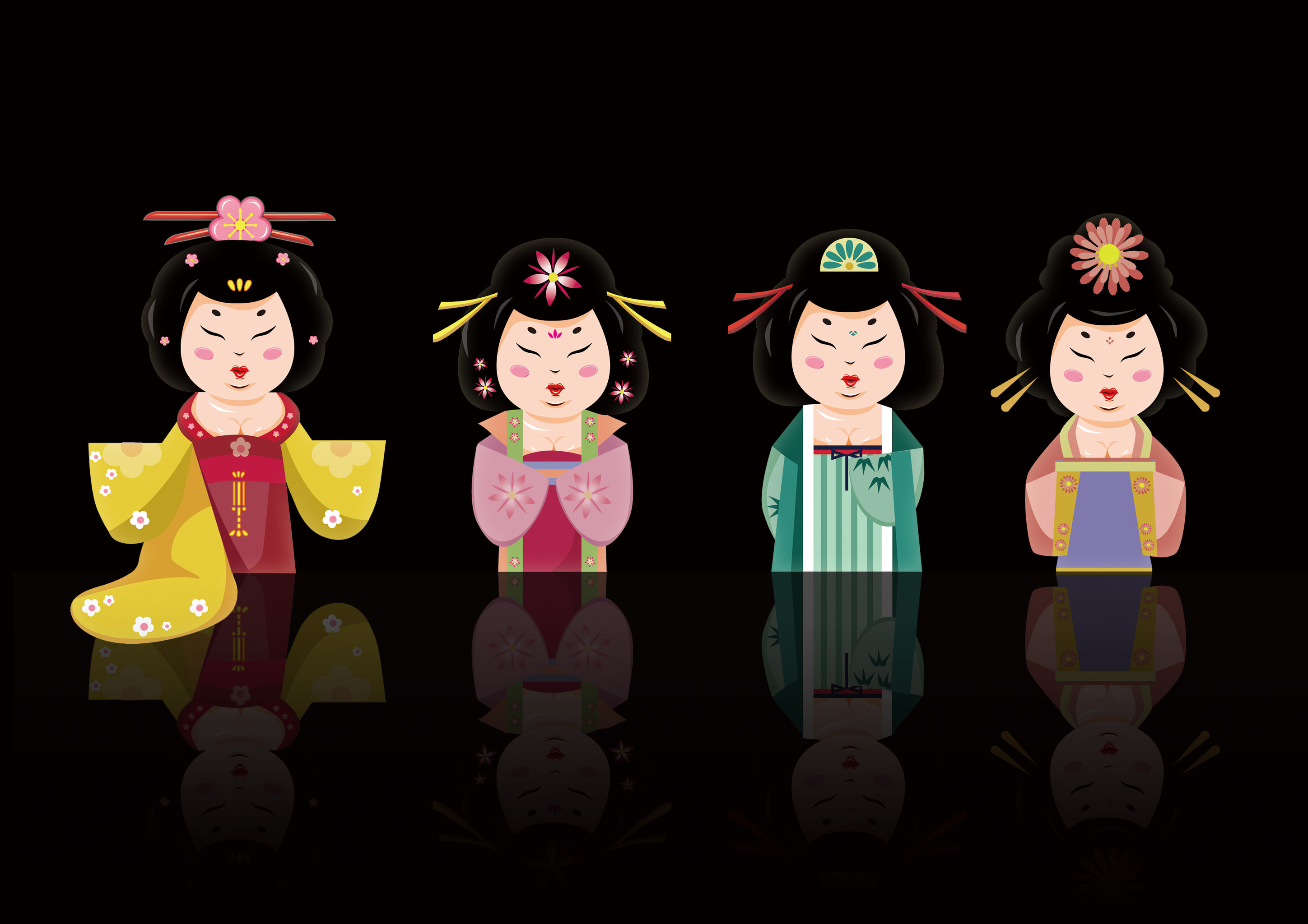 梅兰竹菊卡通人物设计