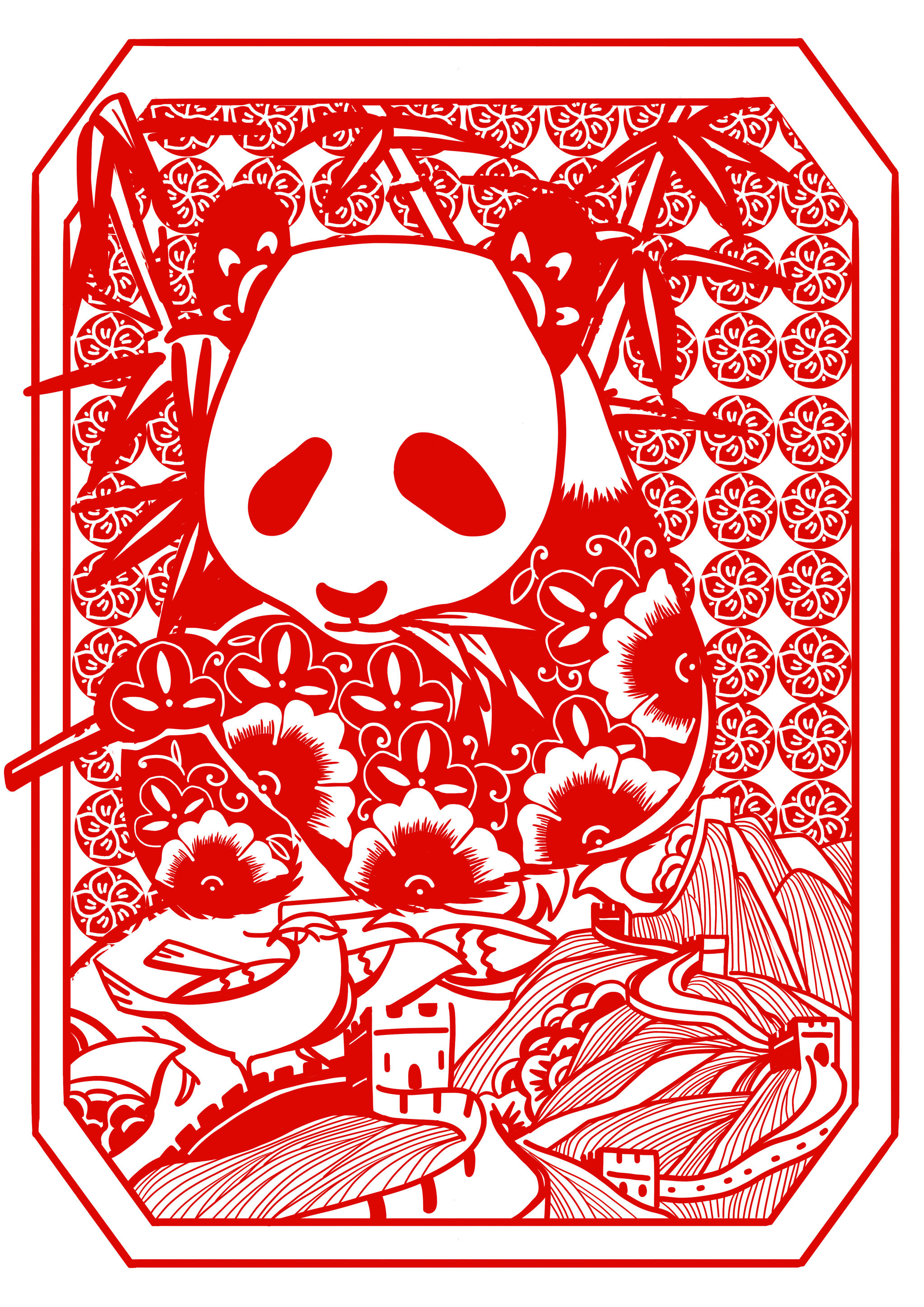 熊猫 新年剪纸 插图