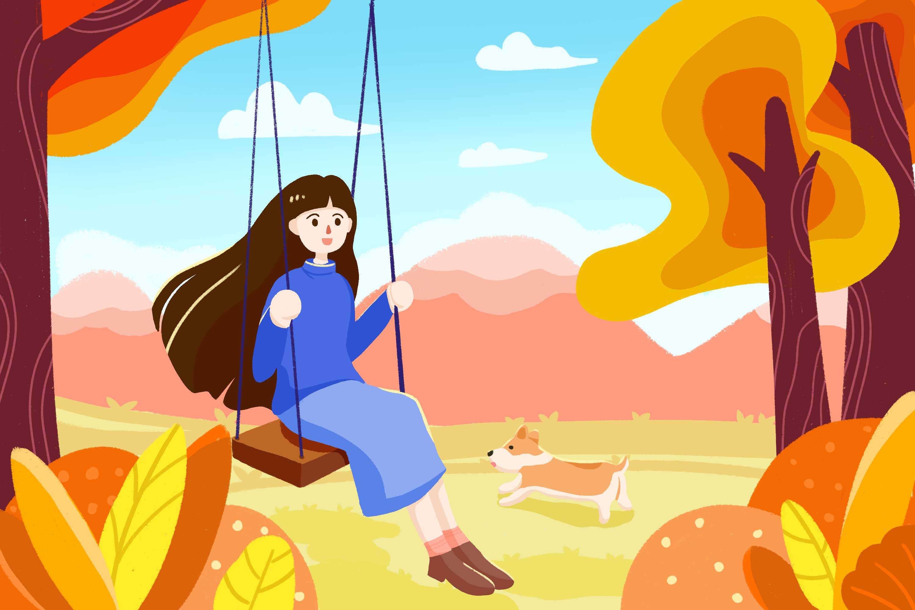 秋天野外荡秋千 - 双下巴花生酥 - 原创作品 - 视觉中国(爱视觉)