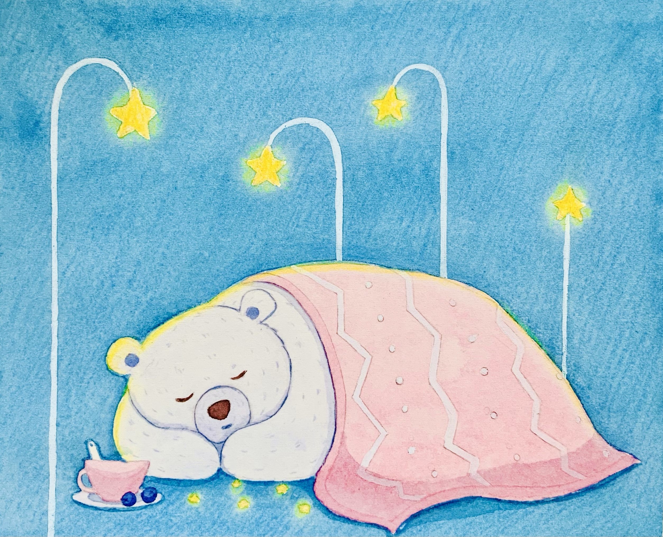 水彩小熊治愈系插画