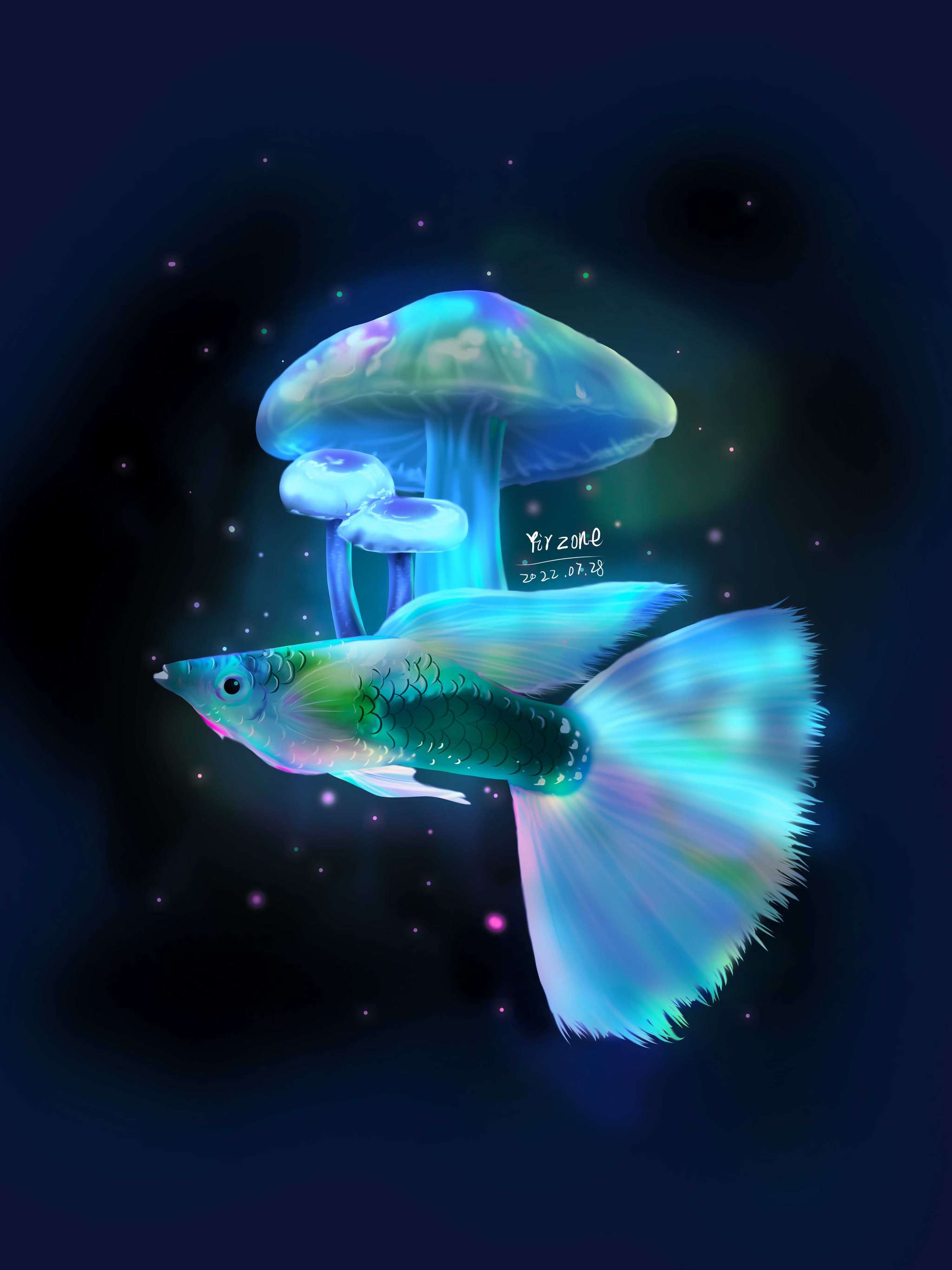 梦幻孔雀鱼插画壁纸