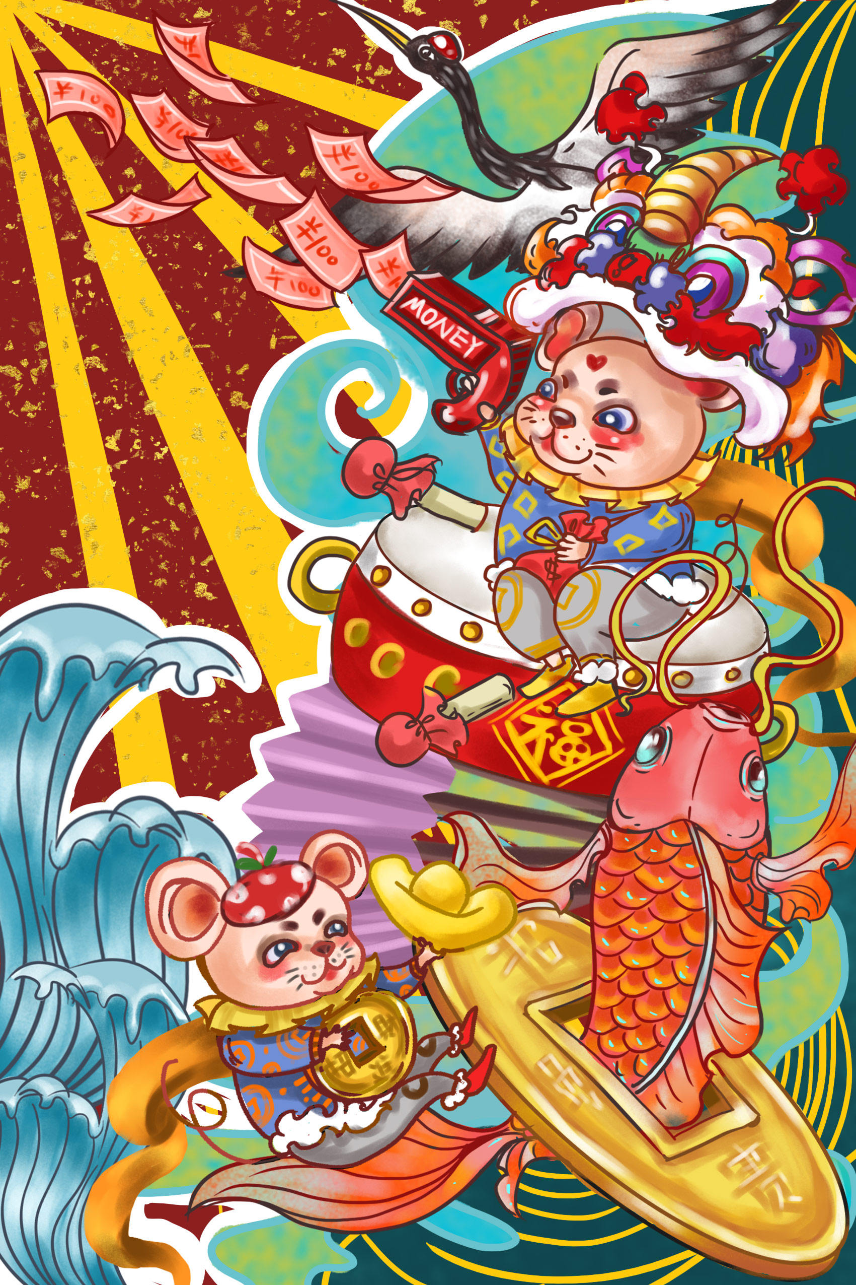 生肖鼠年国潮风 新年贺图插画 - 158****1766 - 原创作品 - 视觉中国