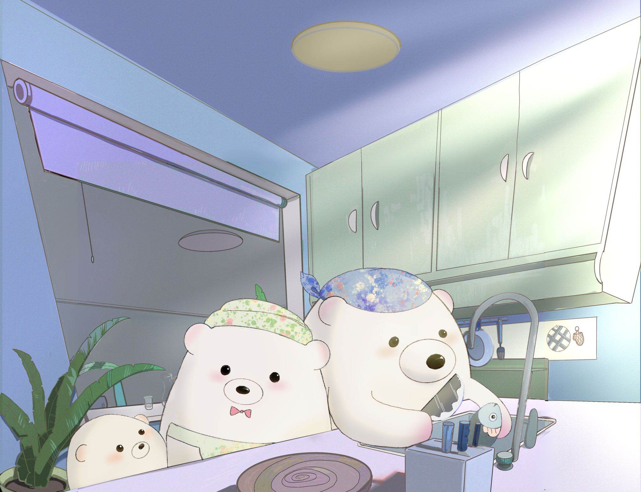 小熊一家厨房做菜