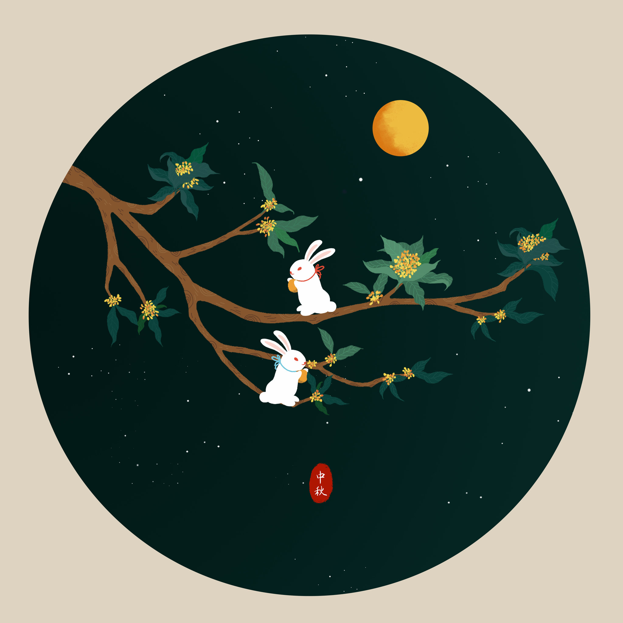 中秋玉兔桂花月亮