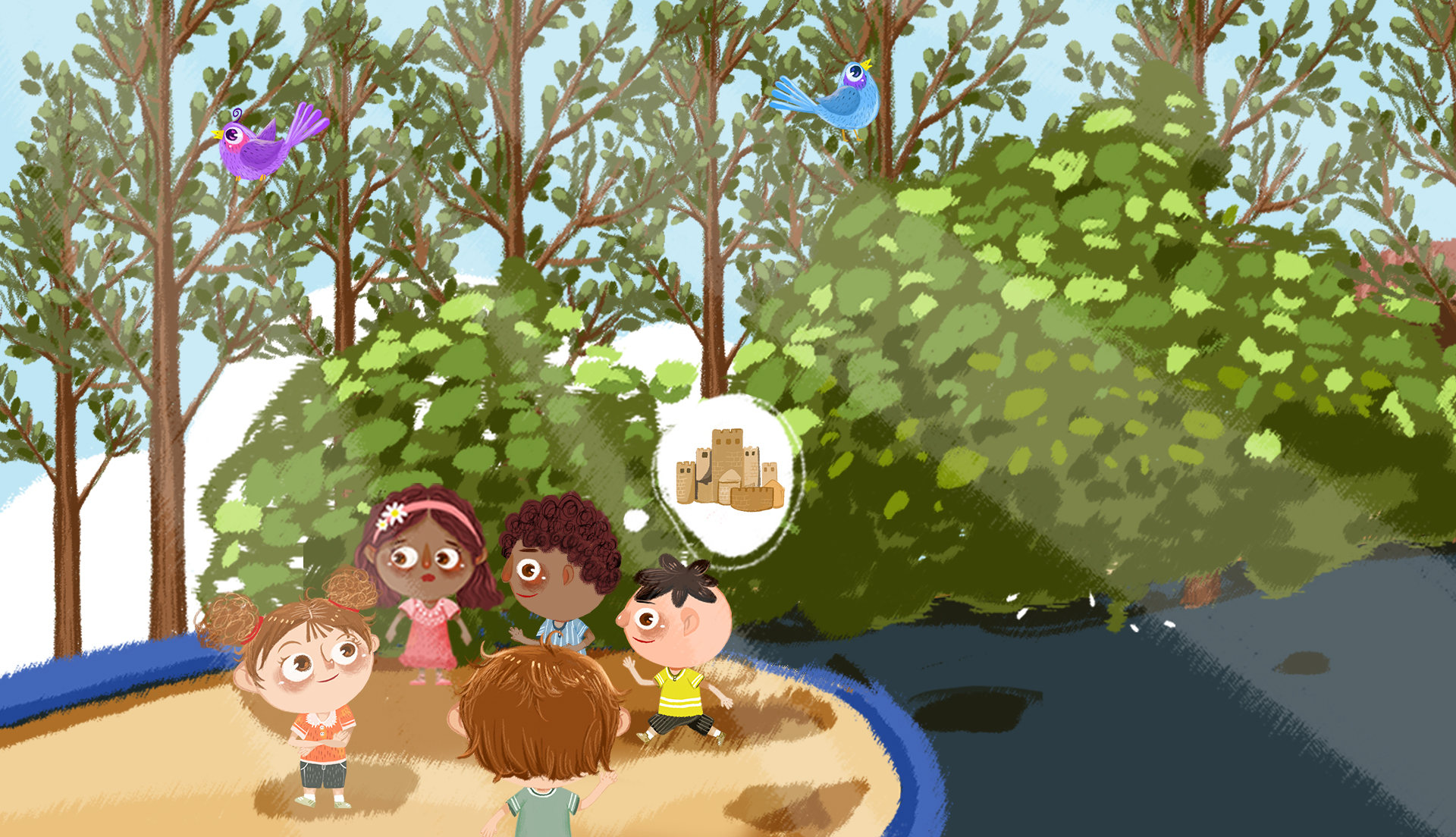 商业儿童绘本插画-夏日沙池玩耍