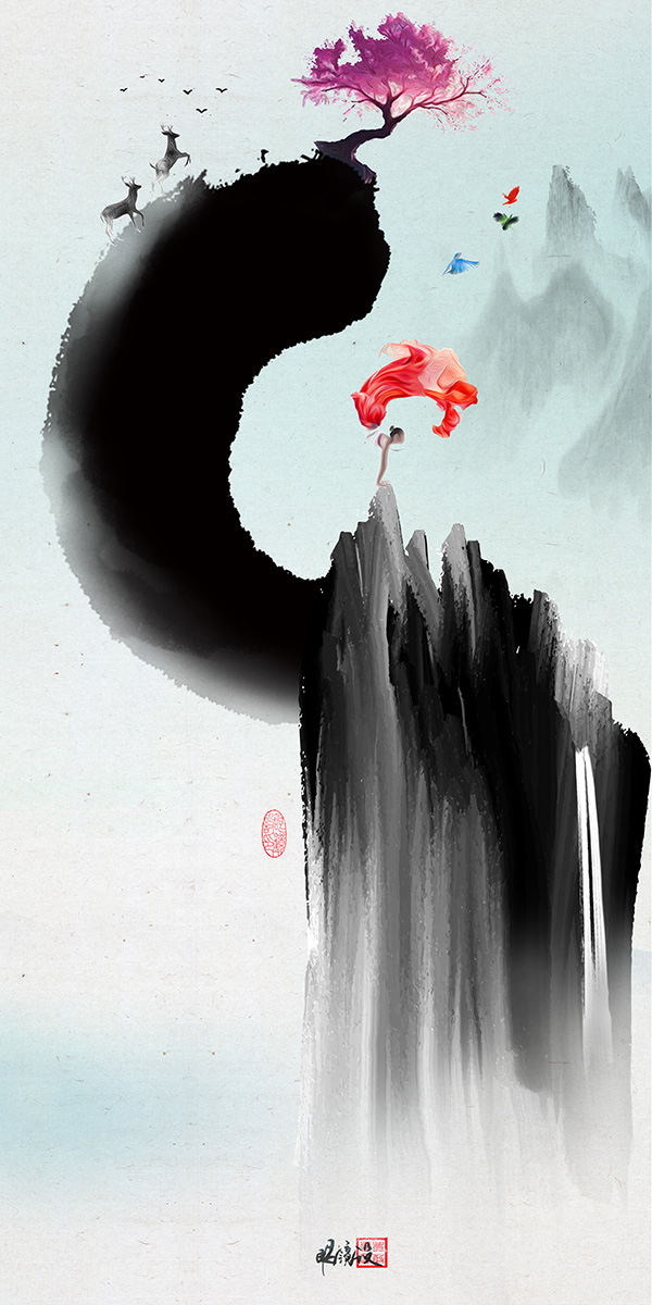 一组水墨地产海报设计