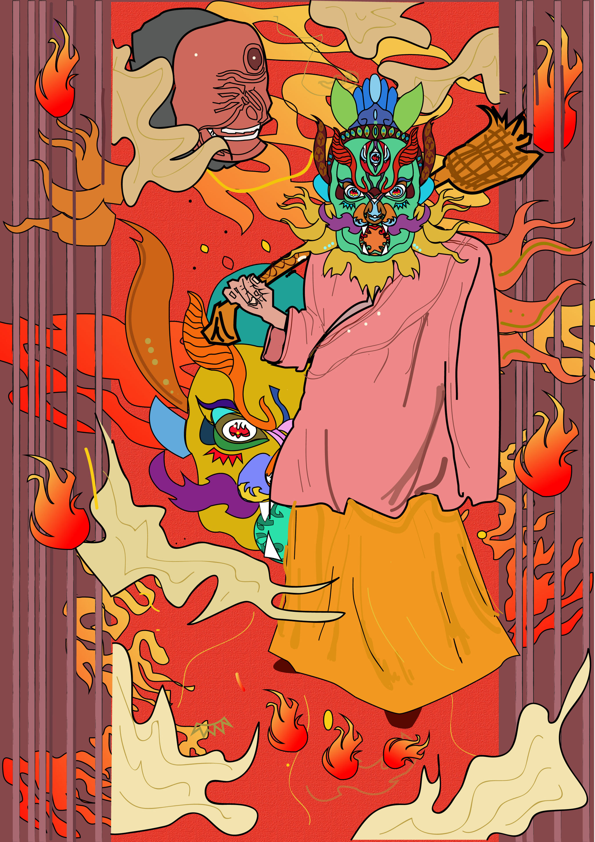 傩戏插画 - 134****8156 - 原创作品 - 视觉中国(爱视觉)