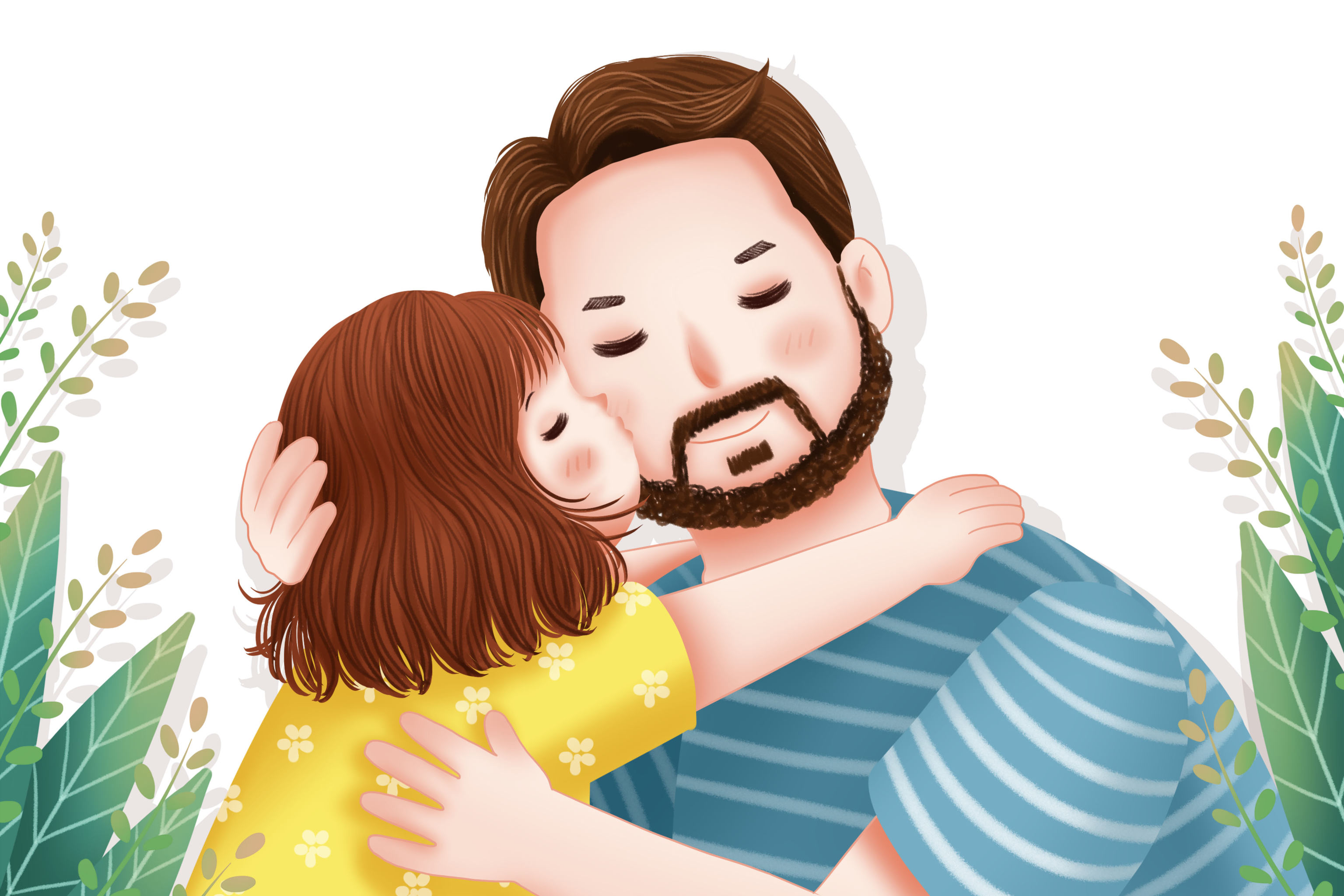 父亲节小女孩亲吻爸爸