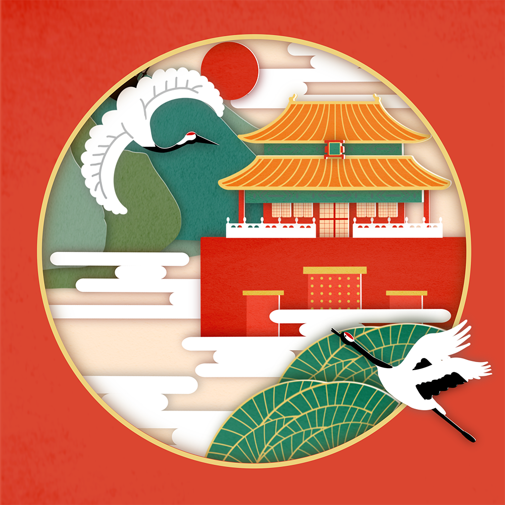 中国风剪纸风格插画