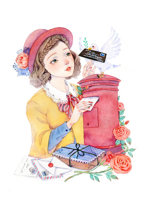 春天里的小妇人系列插画