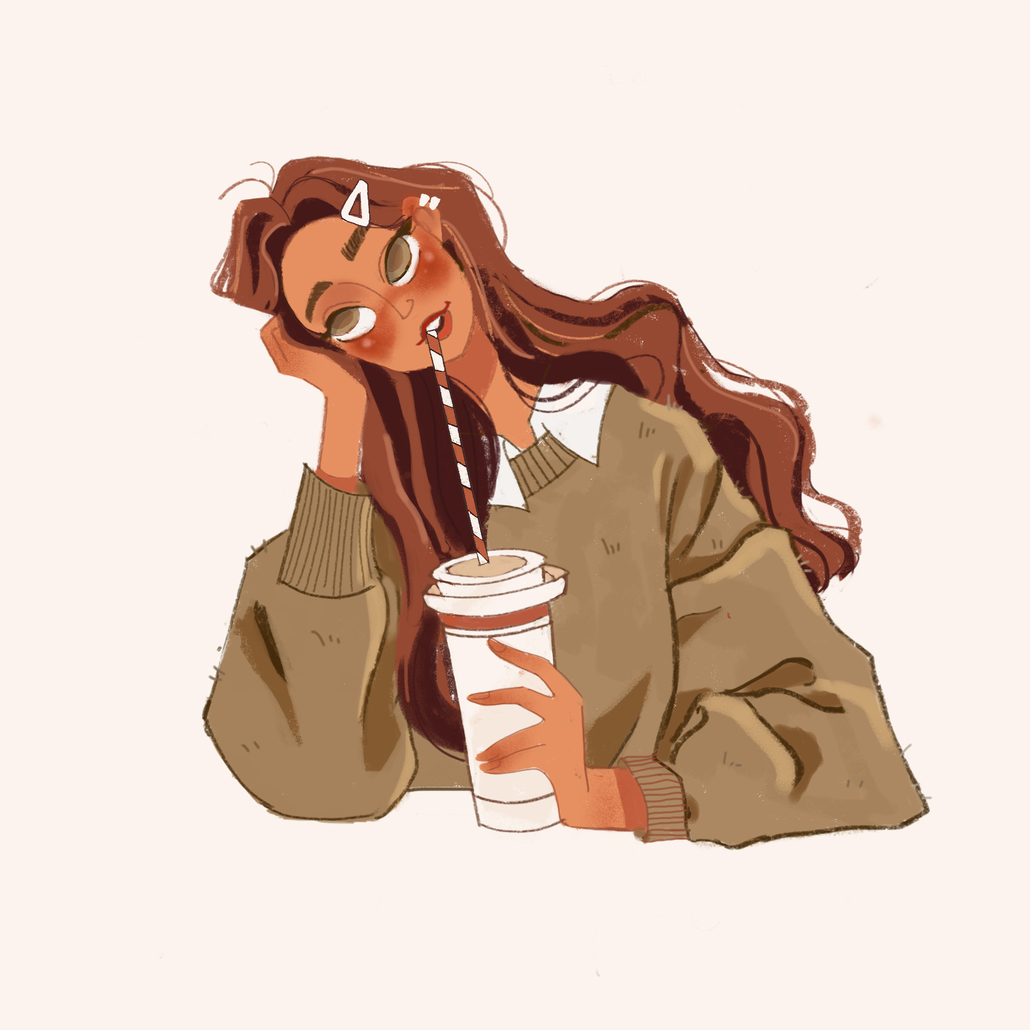 喝饮料的小女孩