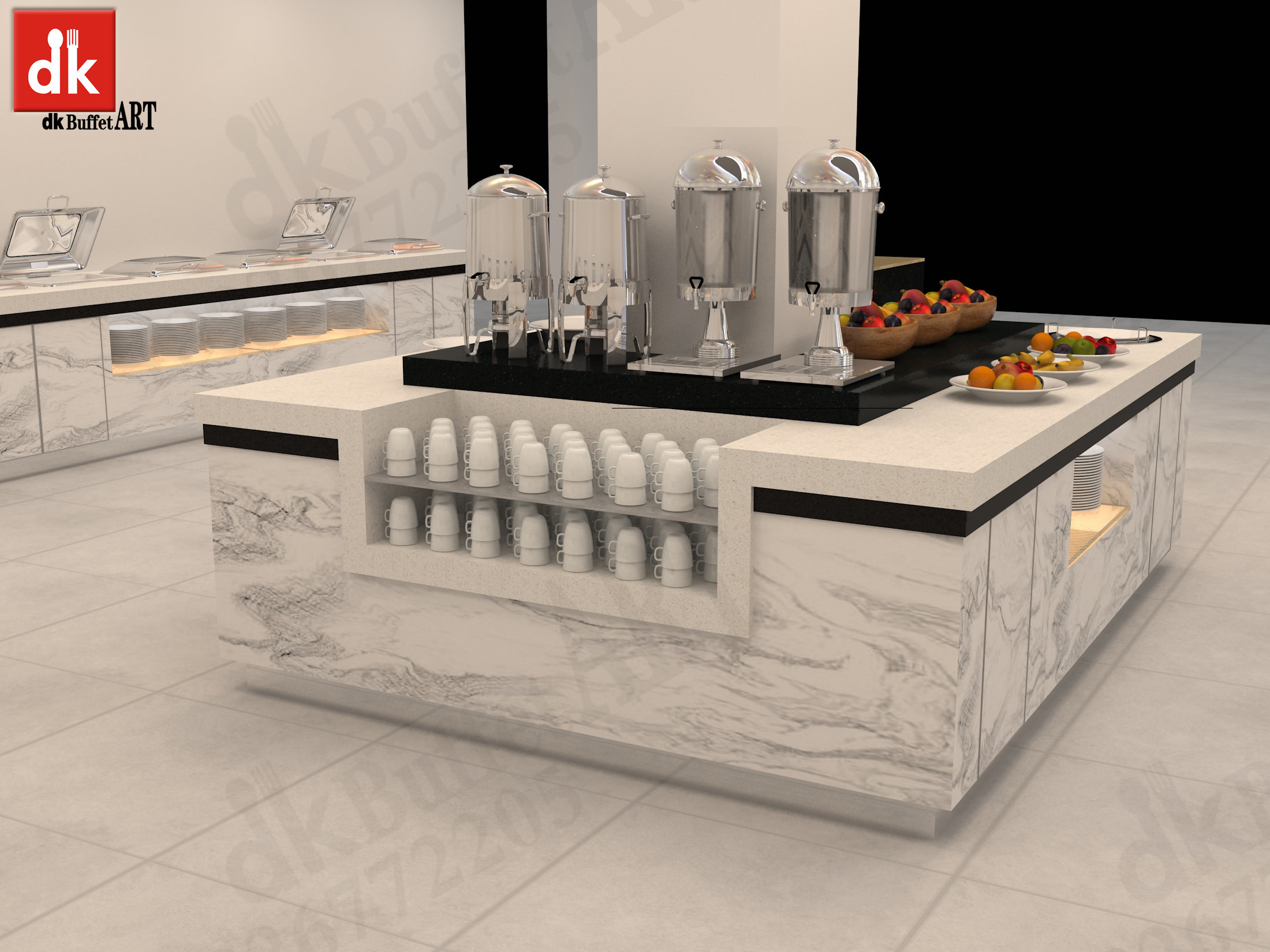 迪克移动自助餐台设计效果图 酒店布菲台设计布置