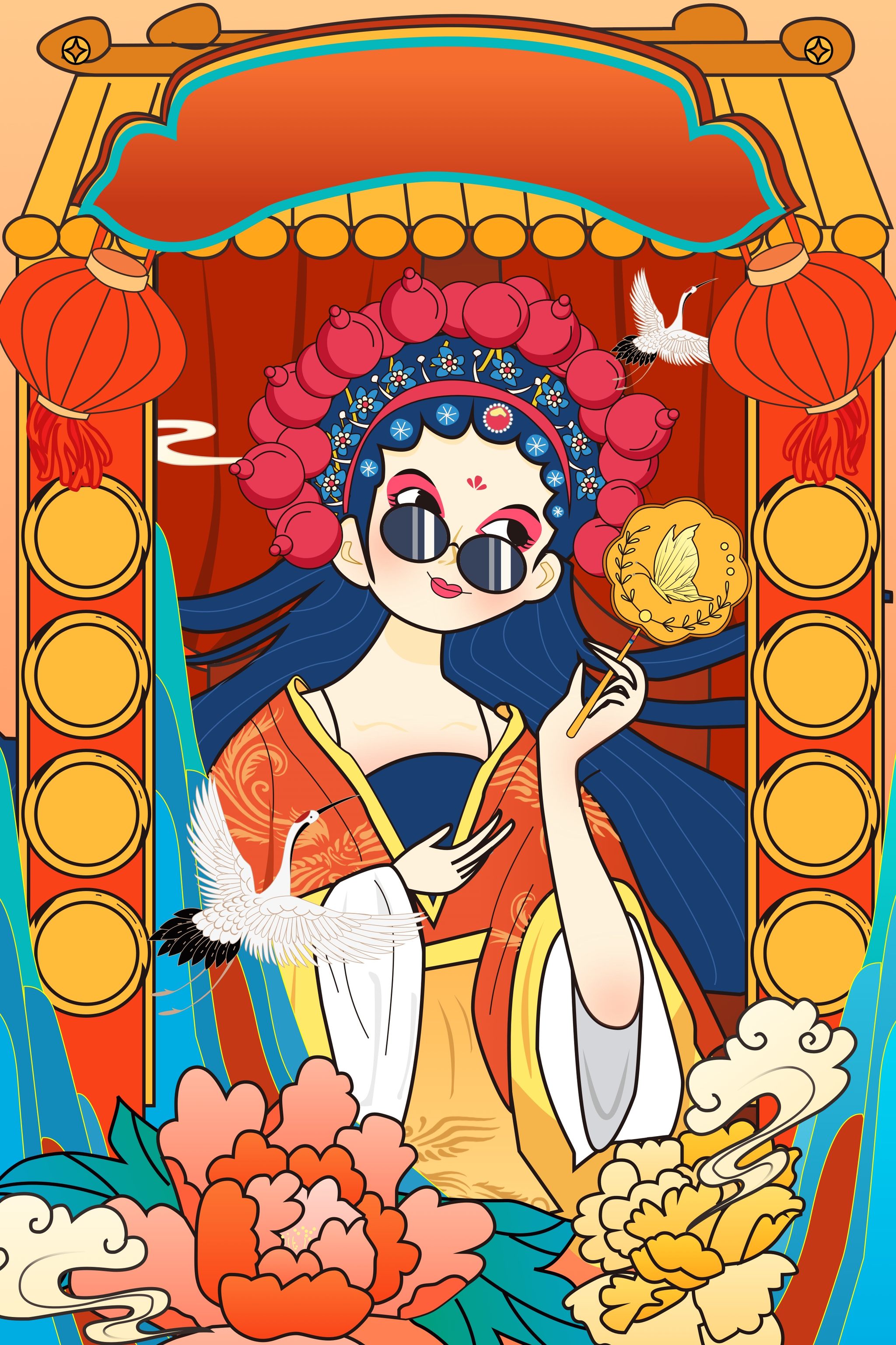 国潮春天旅行矢量插画