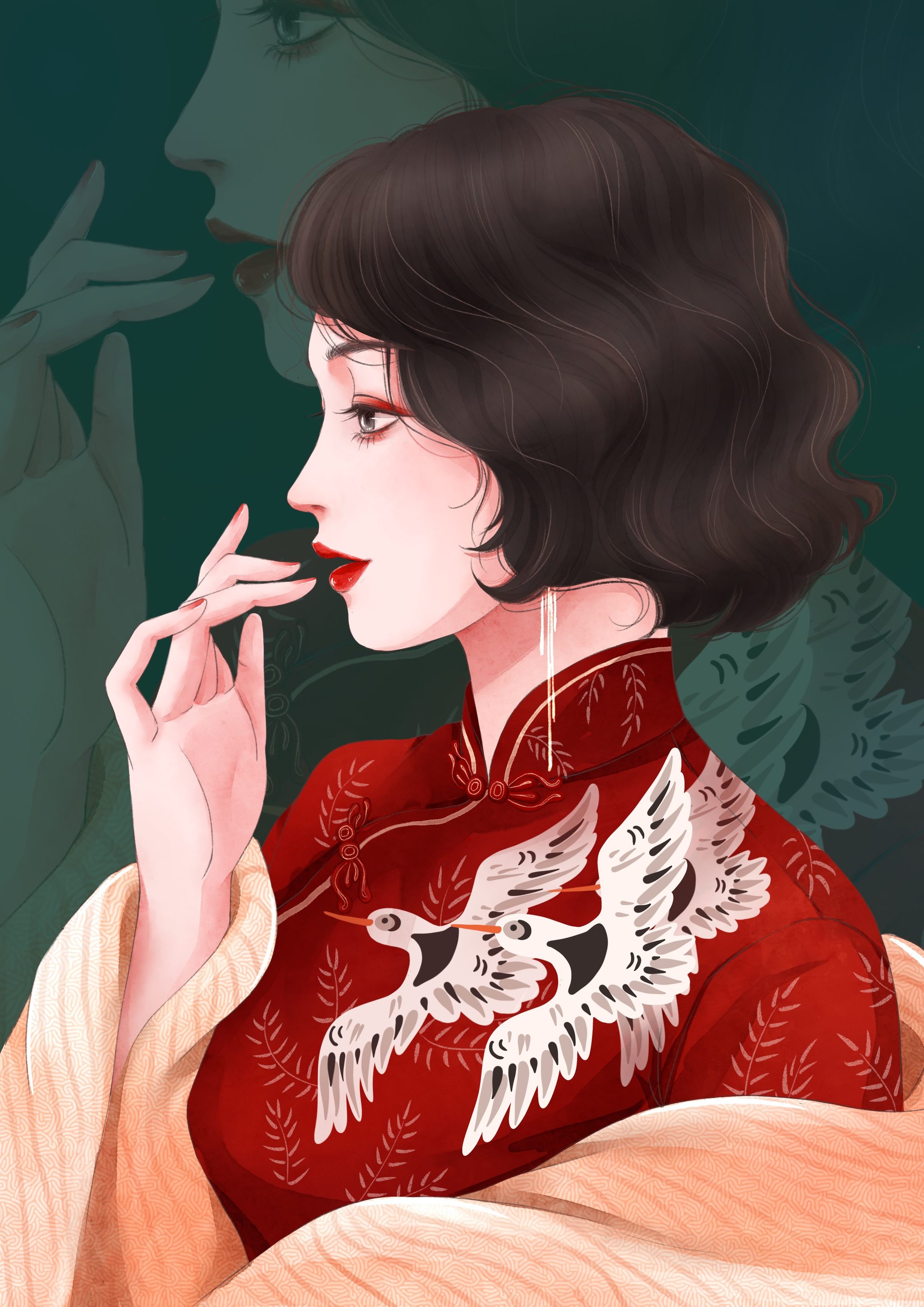 民国 旗袍 侧脸 女子 - 青尘手绘 - 原创作品 - 视觉中国(shijueme)