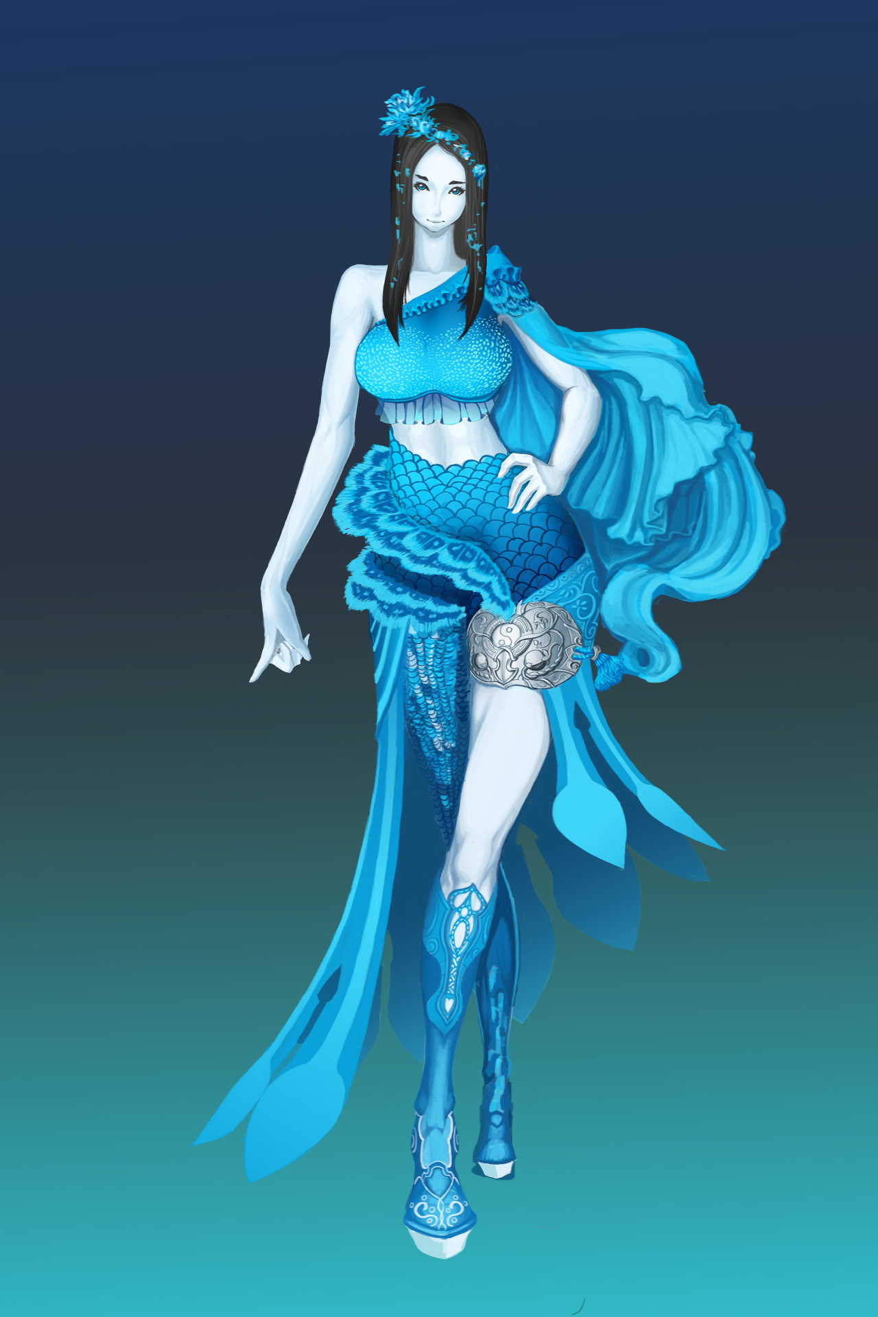 蓝色金鱼造型缠绕服装