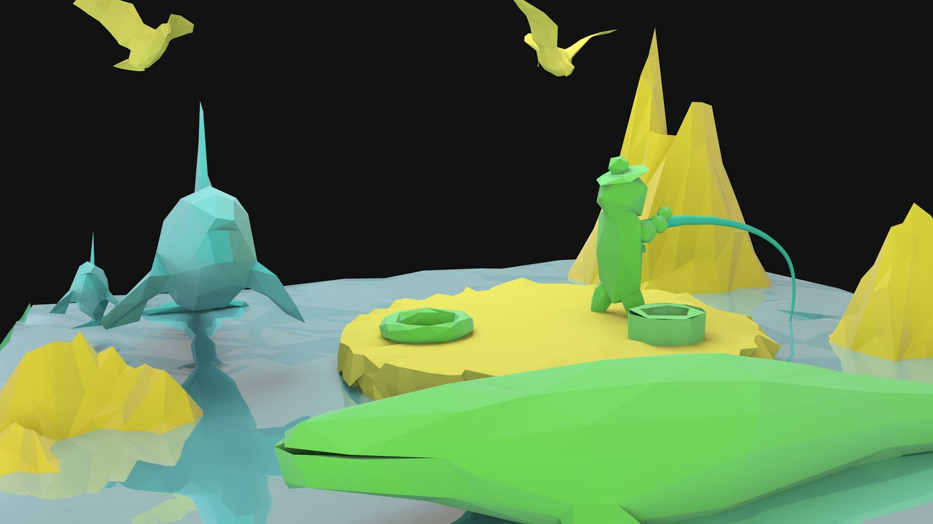 黑夜中的小岛国3d建模