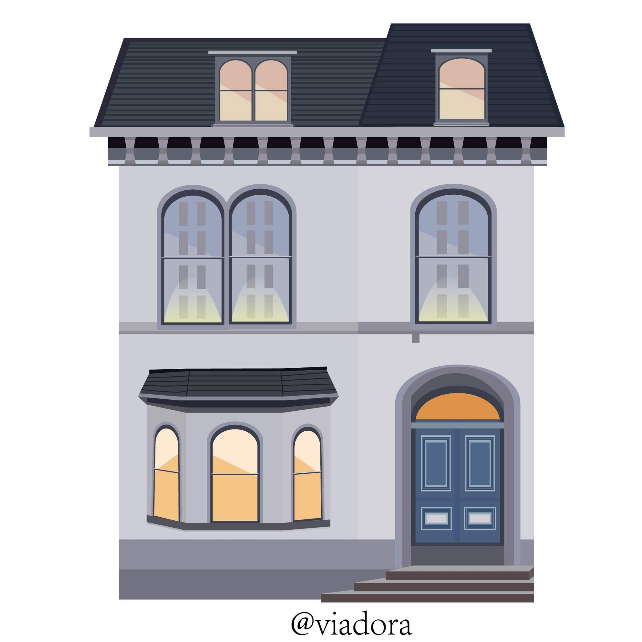 扁平可爱的小房子