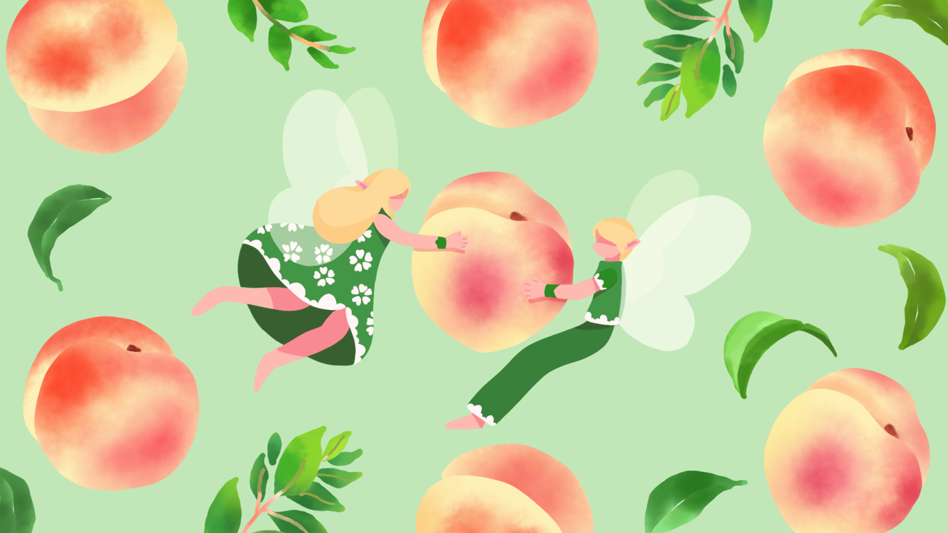 夏日水果包装插画可爱的桃子