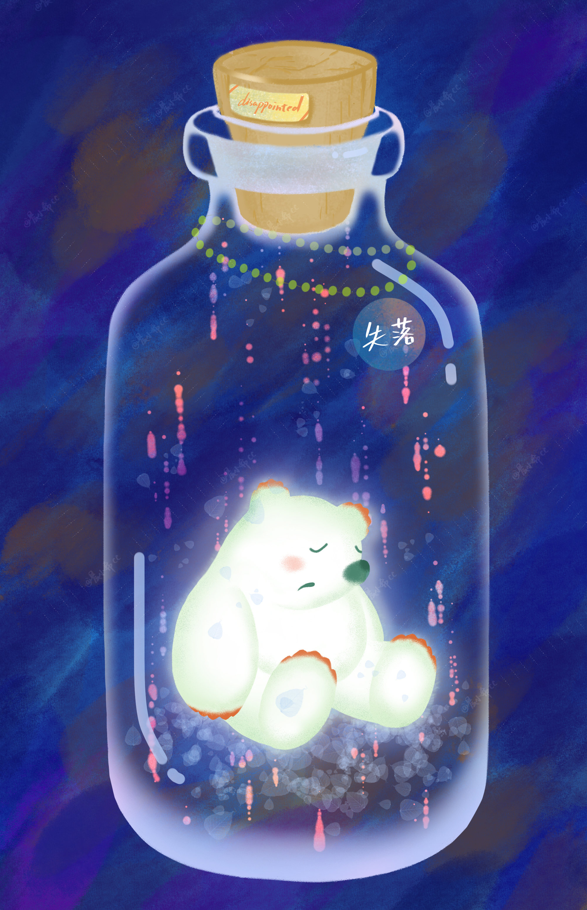 系列插画【情绪瓶子】-失落的多肉熊