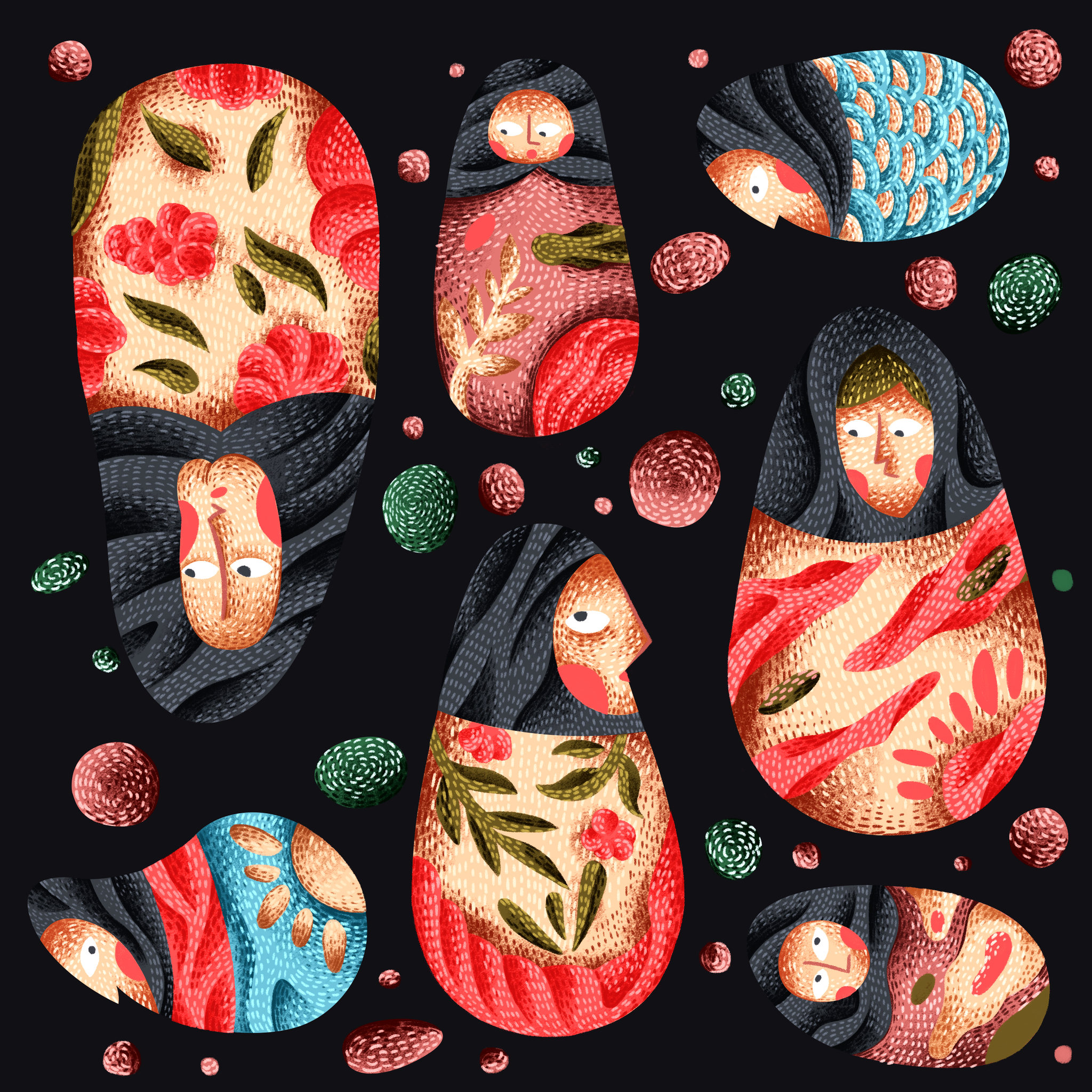 复古装饰插画/套娃