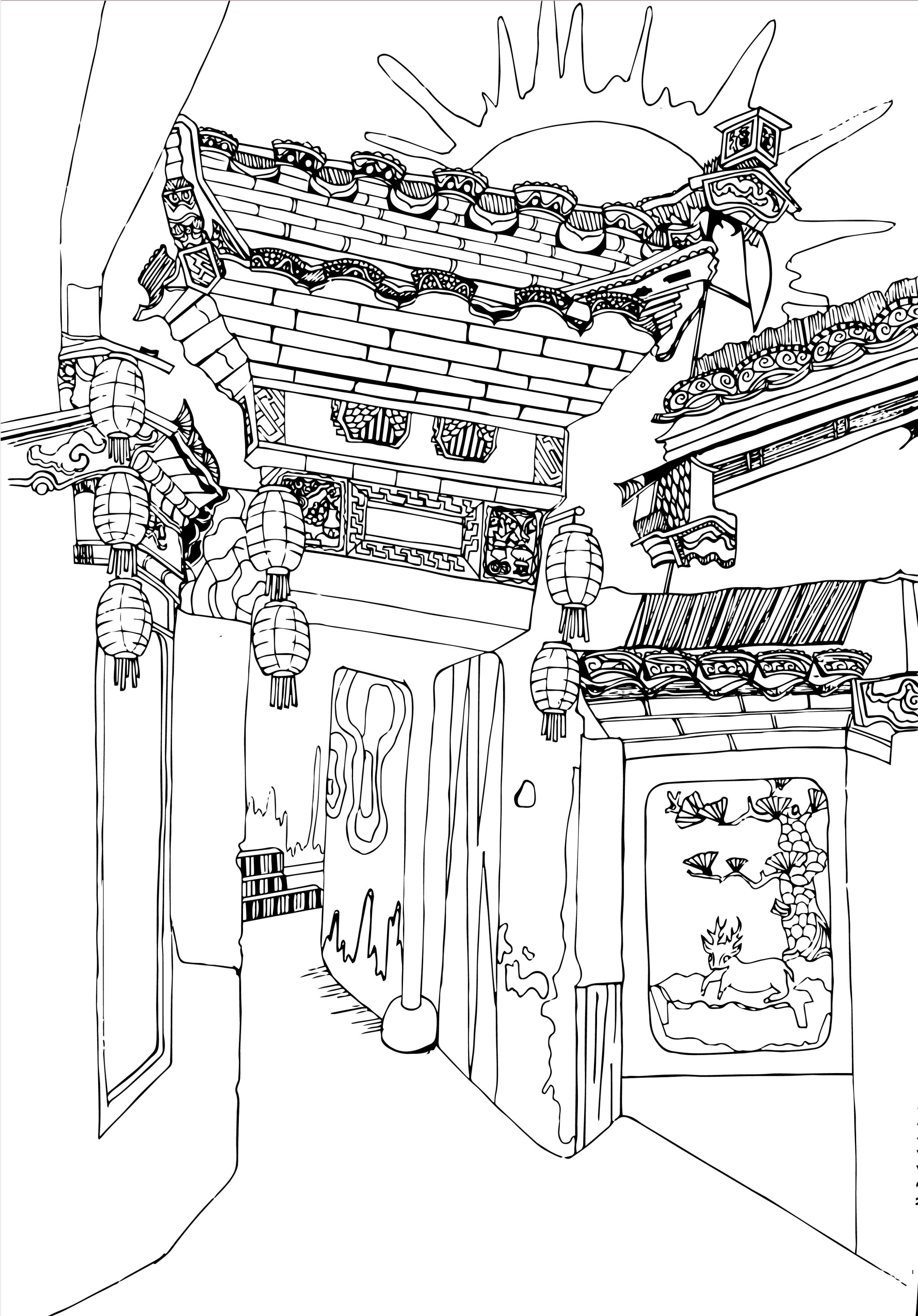 《画中的乡村》徽派建筑插画