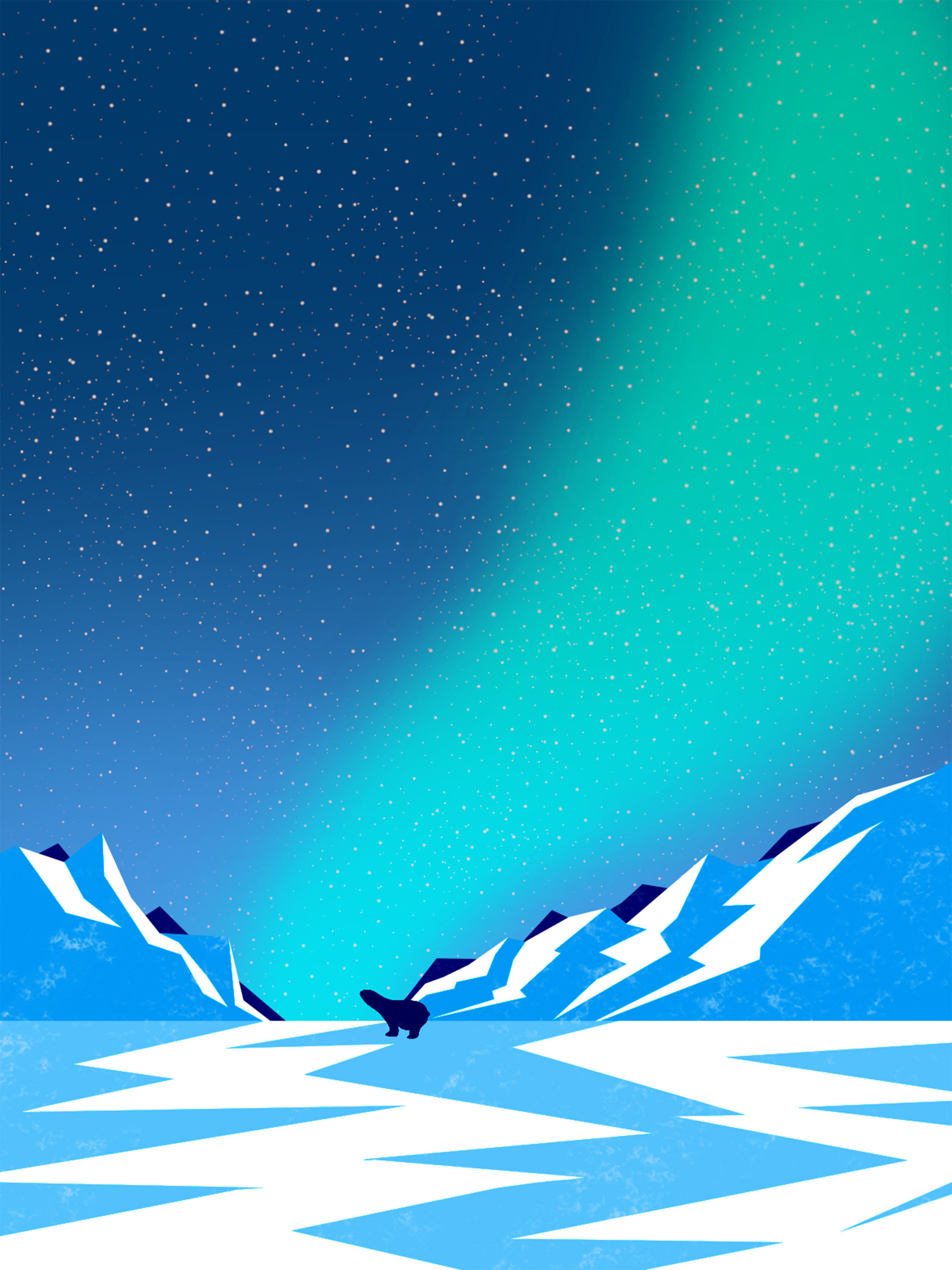 扁平画风景北极