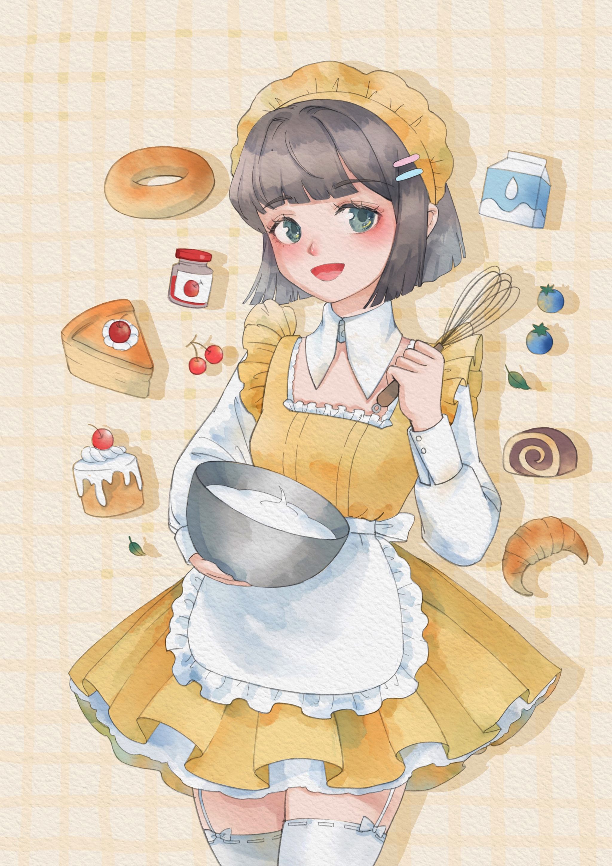 水彩风格二次元西点萝莉小厨娘插画 - fancy小洁 - 原创作品 - 视觉中