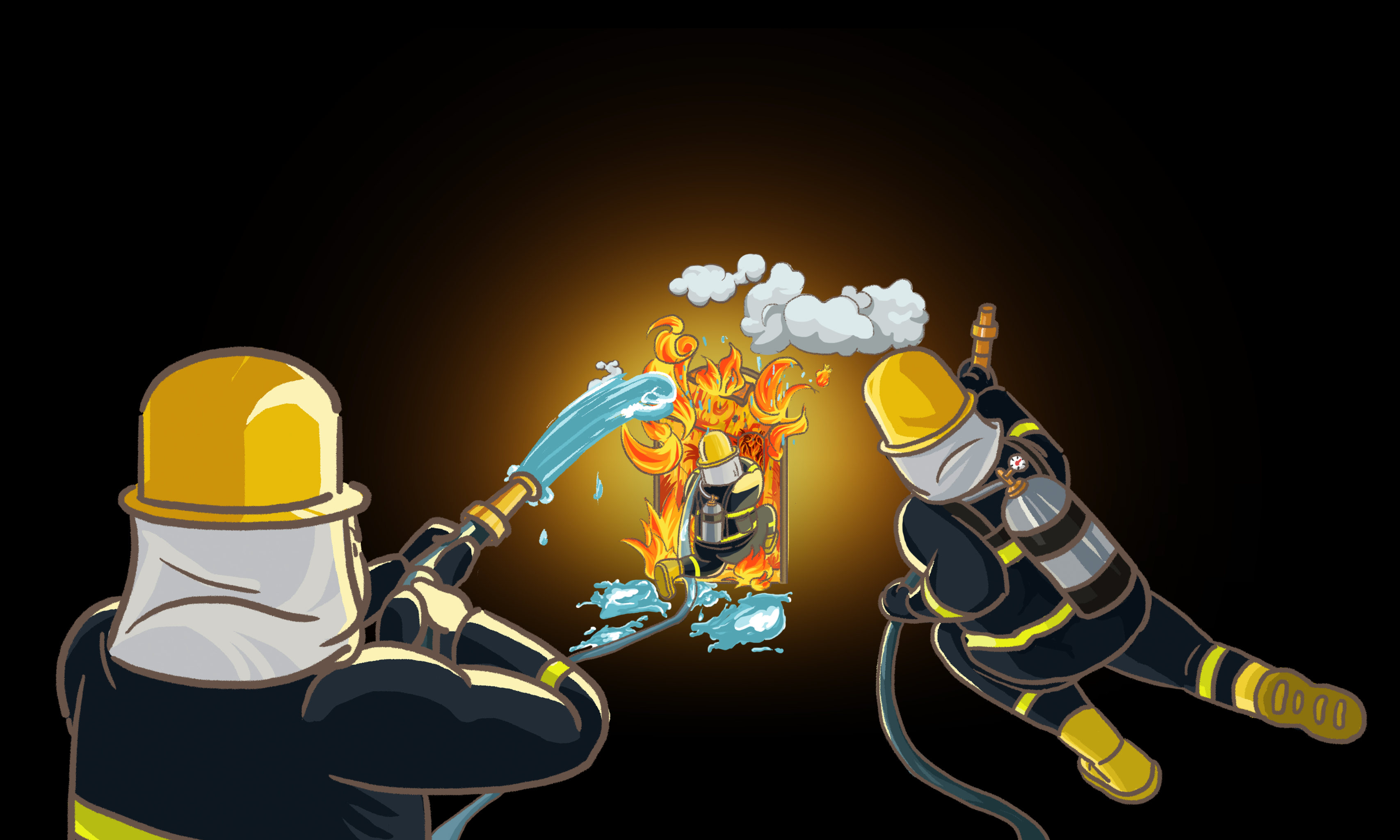 消防员灭火的漫画图片图片