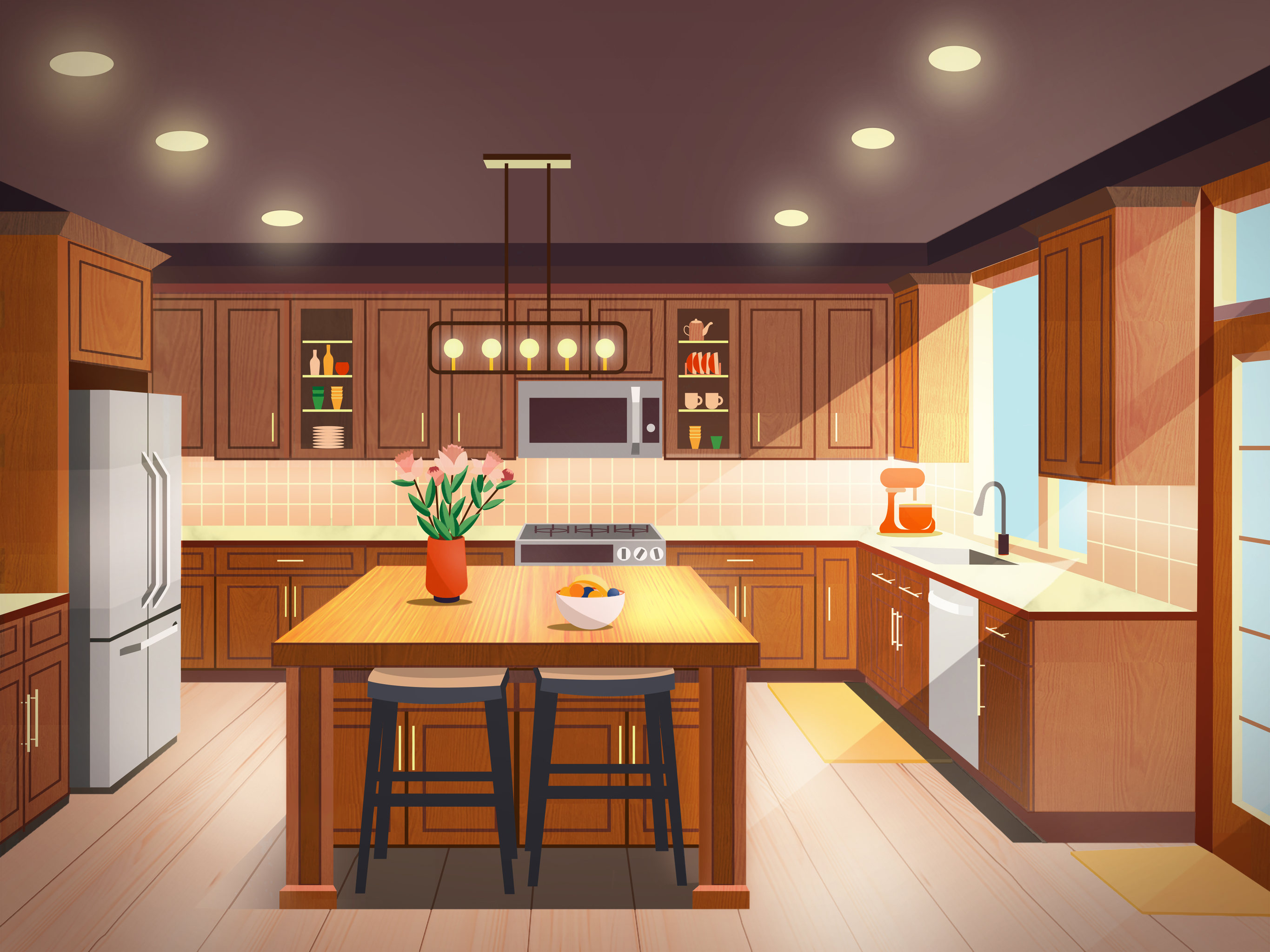 温馨厨房场景插画 - 张梓染ashley - 原创作品 - 视觉中国(shijueme)