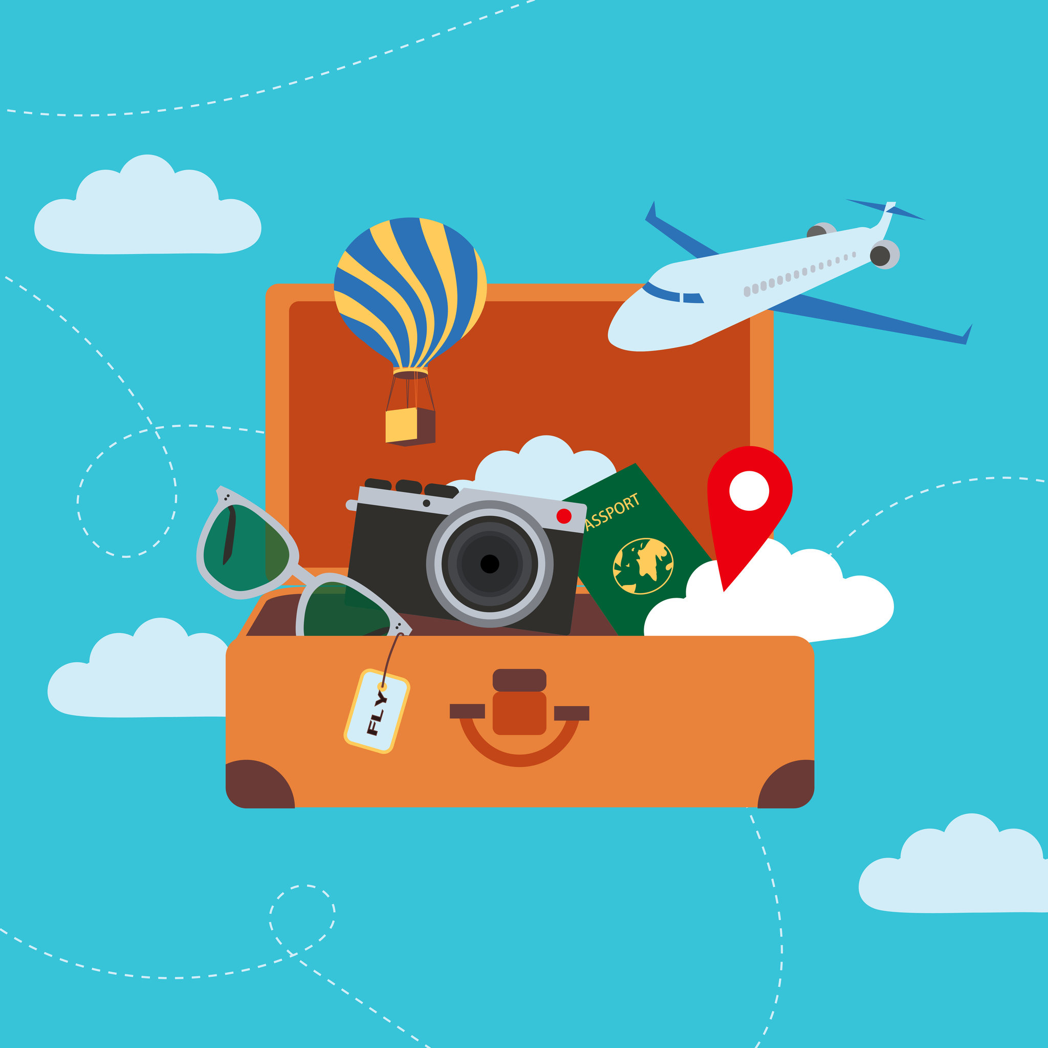 扁平风格插画:旅行主题