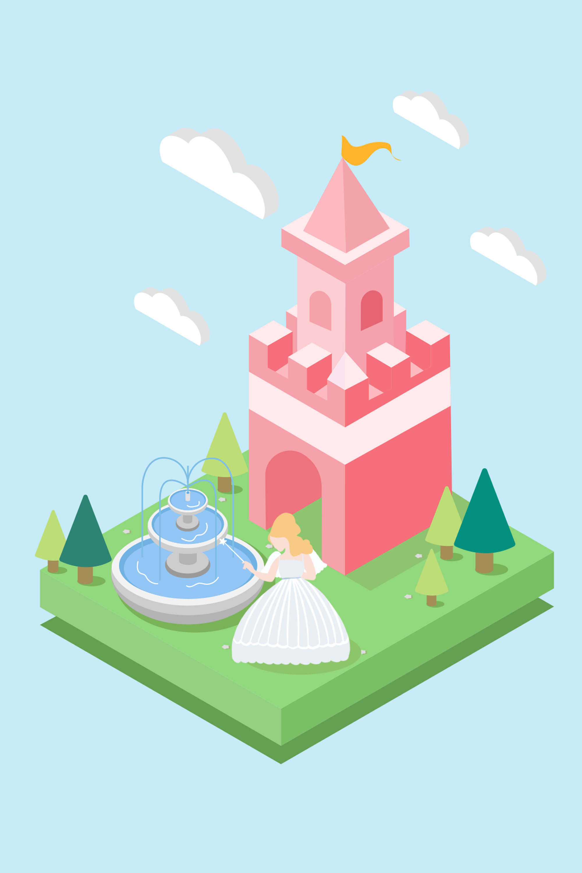 2.5d插画——每个女孩都是公主,无论在阁楼还是城堡里