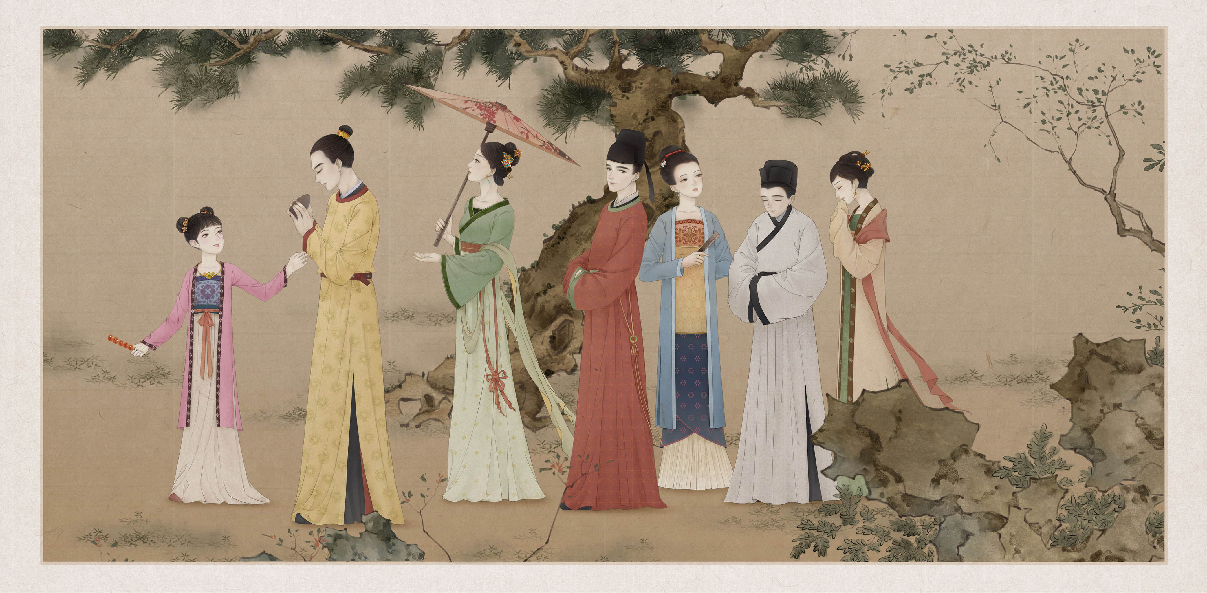 古风中国风工笔人物宋制汉服游乐插图插画