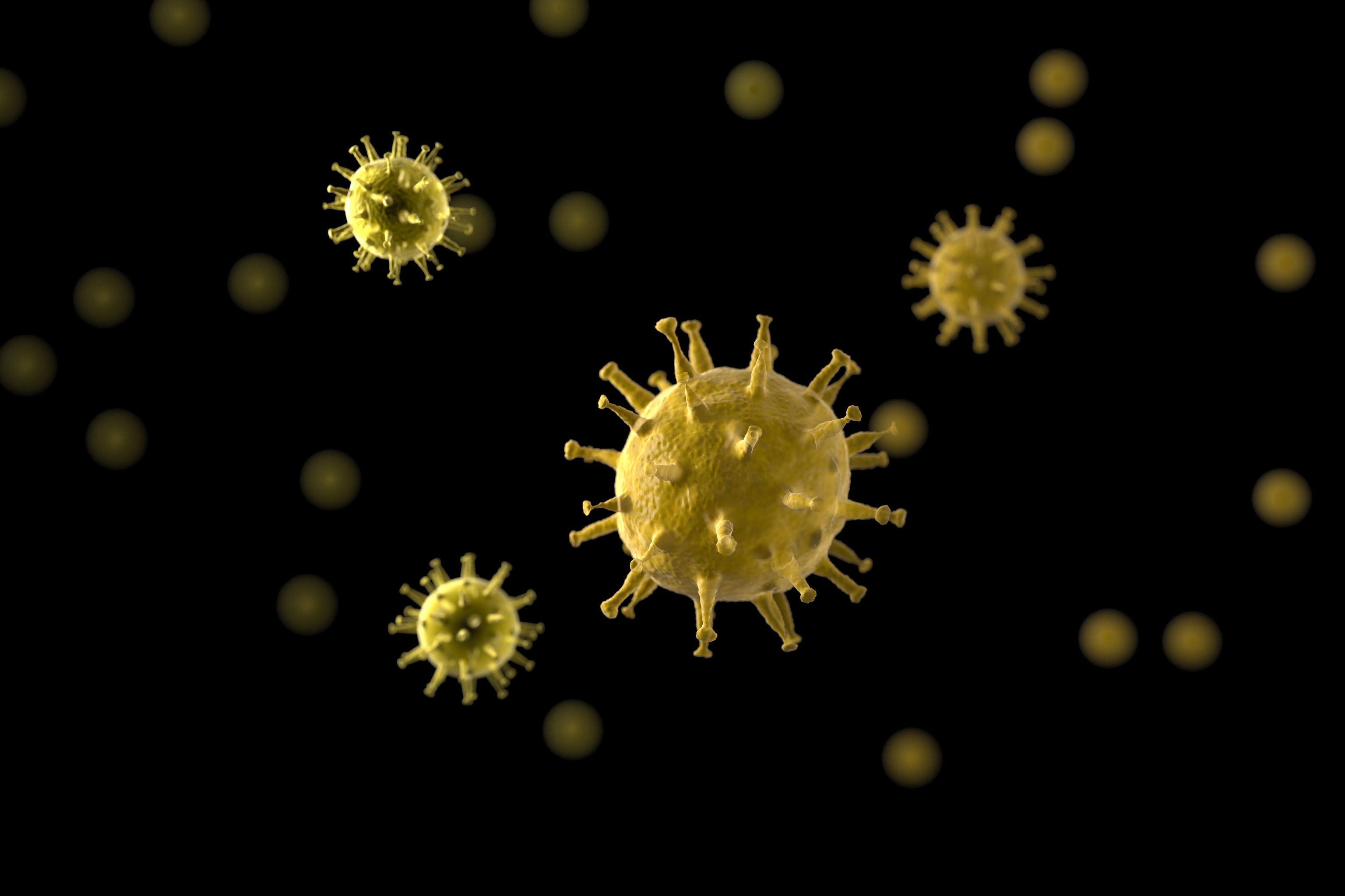 3d渲染黑色背景下的写实病毒和细胞