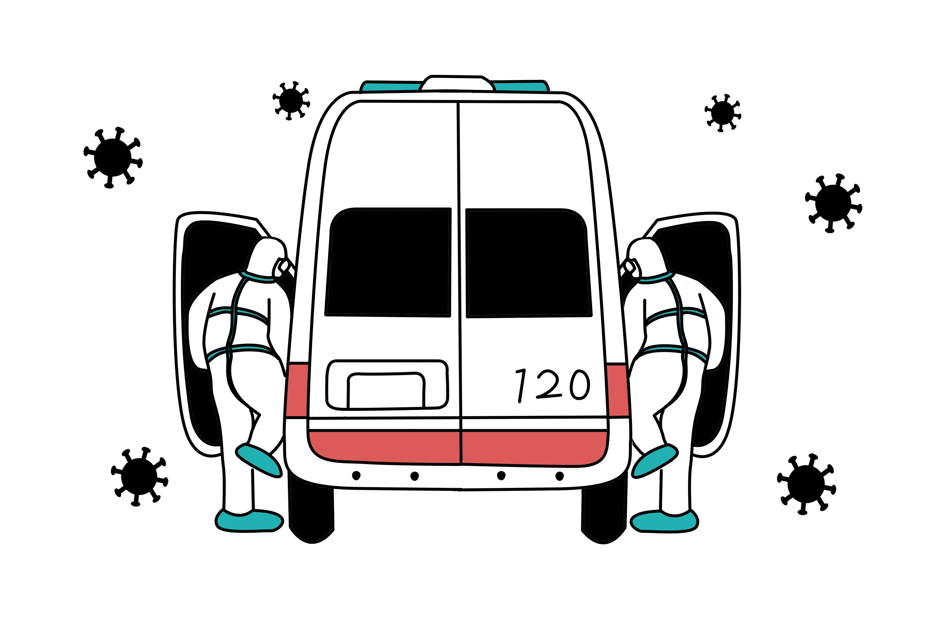 线条风格医护人员120急救海报插画元素