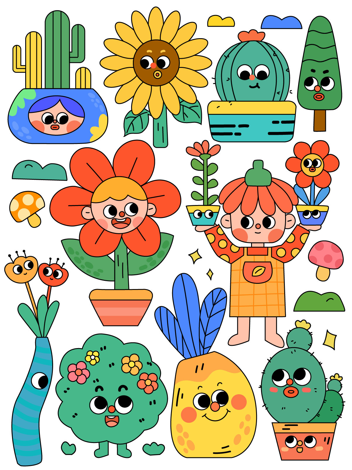 植物花卉卡通可爱拟人矢量扁平元素 - 99%圆 - 原创作品 - 视觉中国(s