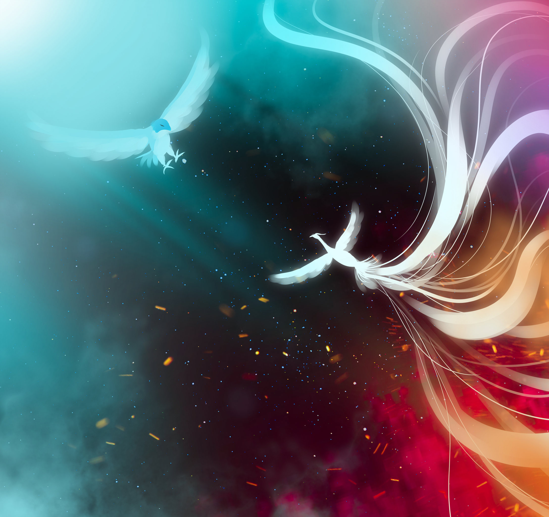 飞鸟集白色飞鸟羽毛翱翔神话魔幻山海经板绘插画