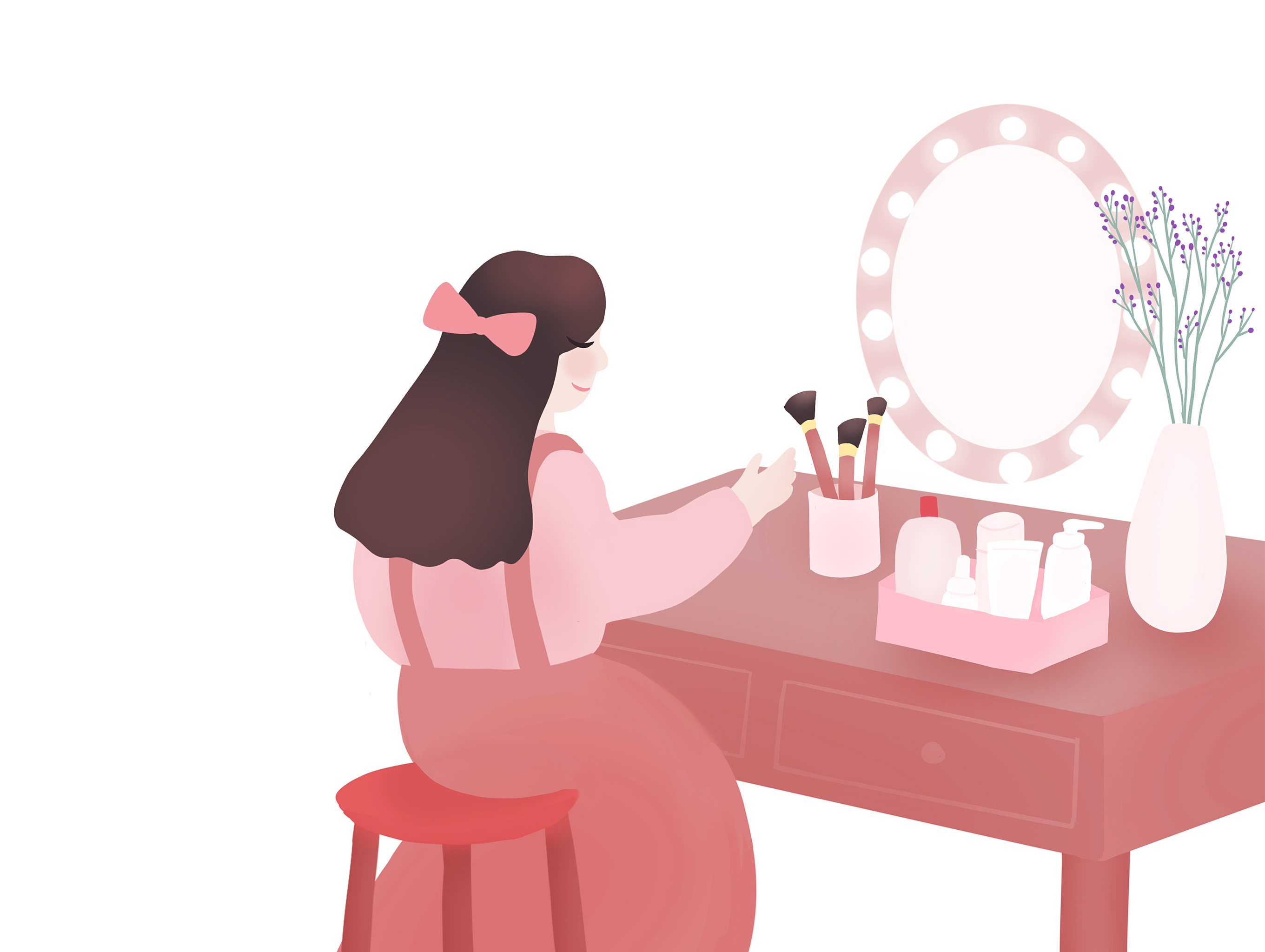 坐在梳妆台前的女生 - 猫柚子 - 原创作品 - 视觉中国(shijueme)