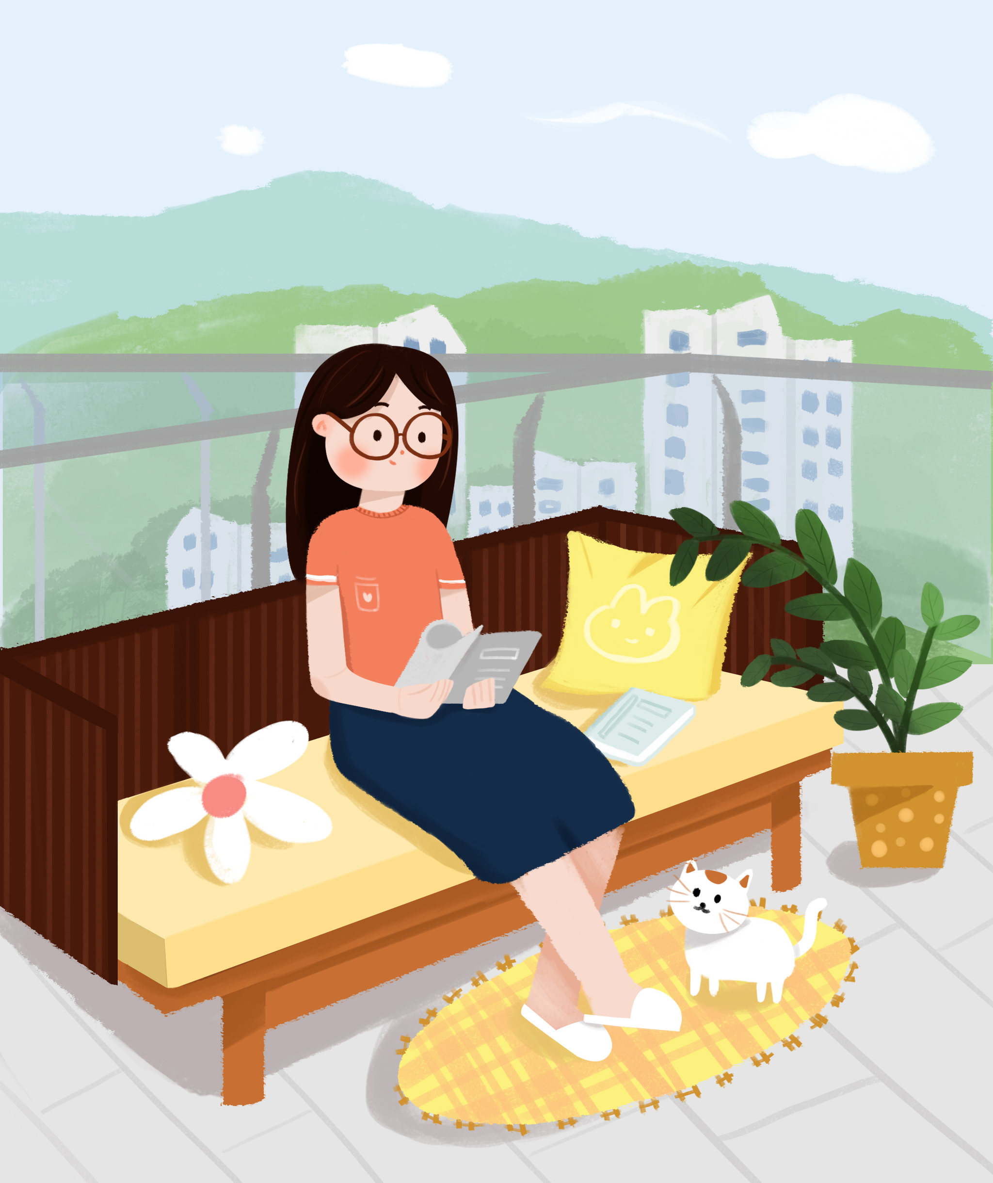 午后的阳台女孩一个人在看书