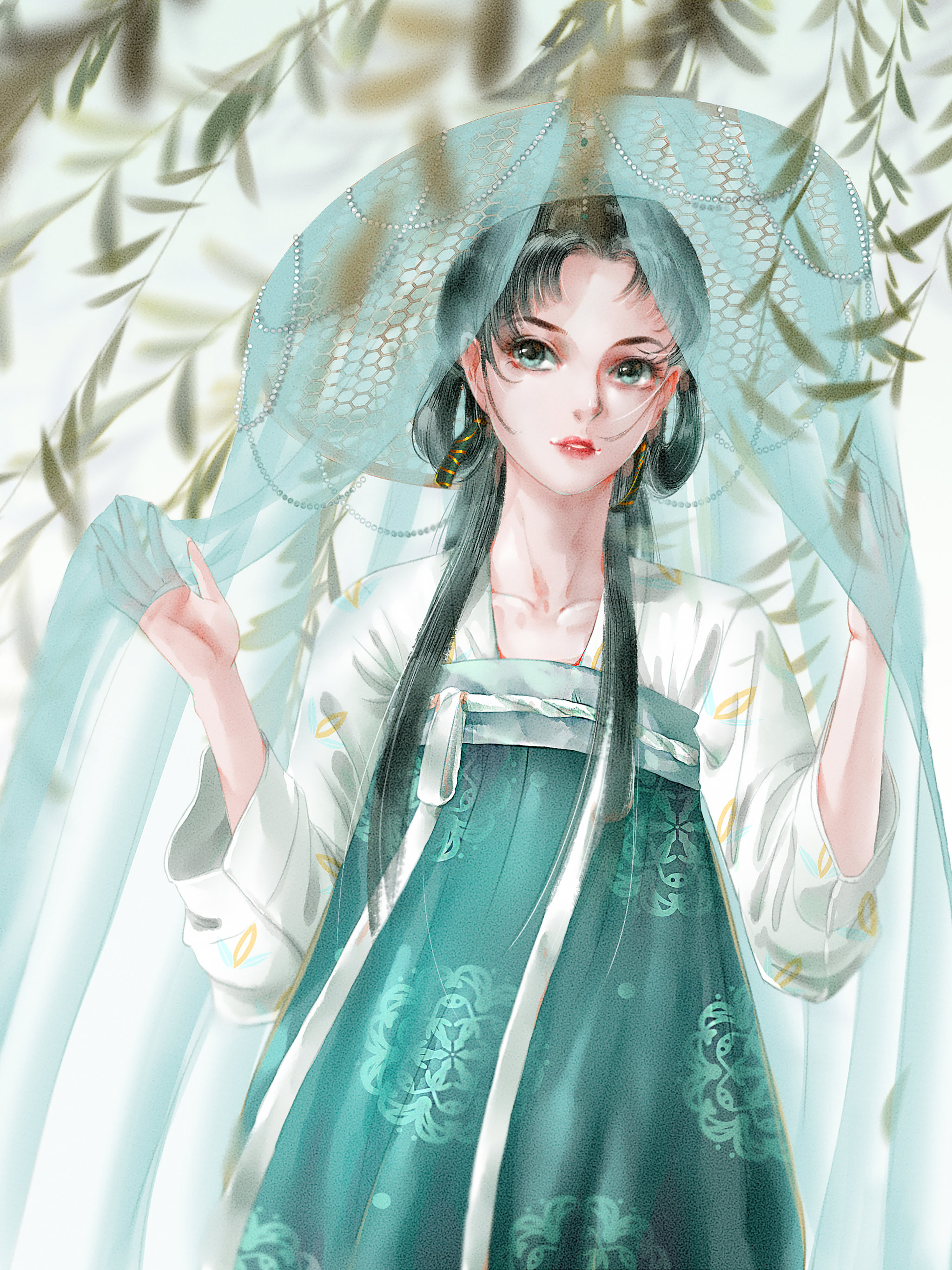 微风吹佛下的国风女孩