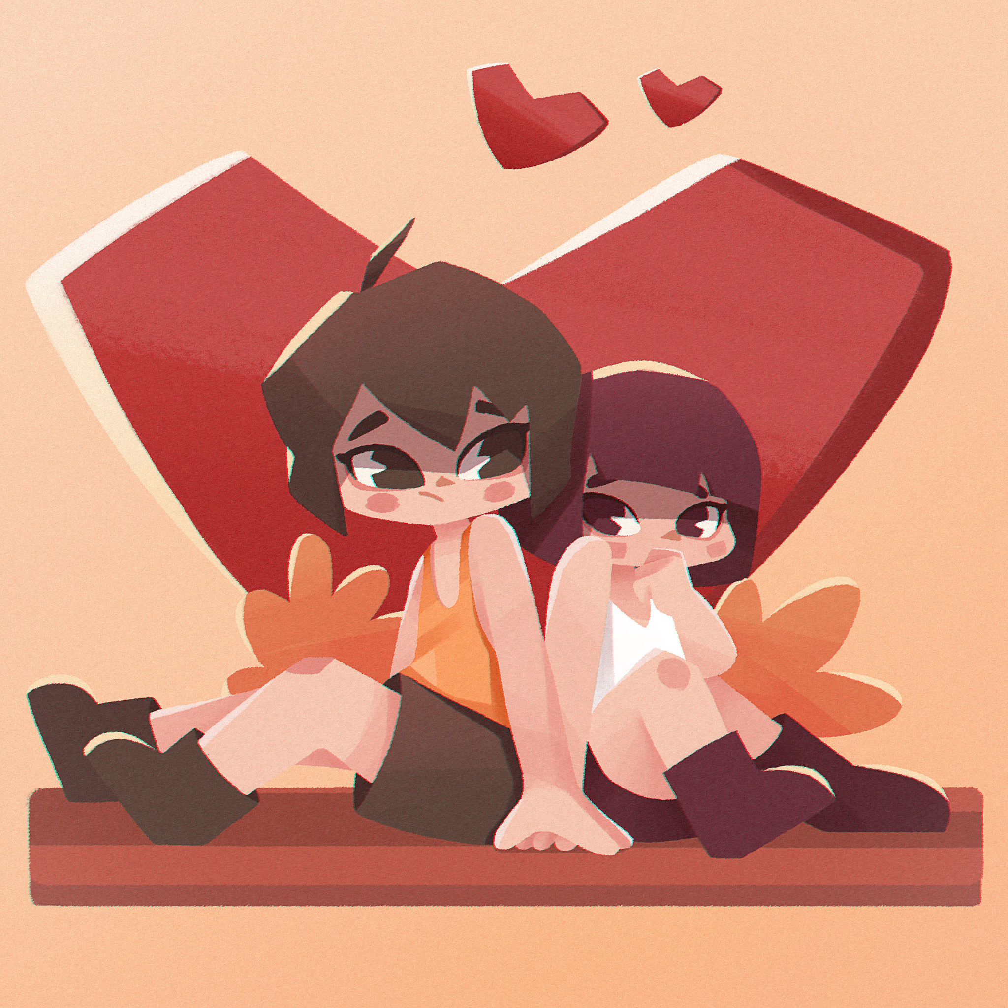 情人节插画情侣二人背靠背坐着