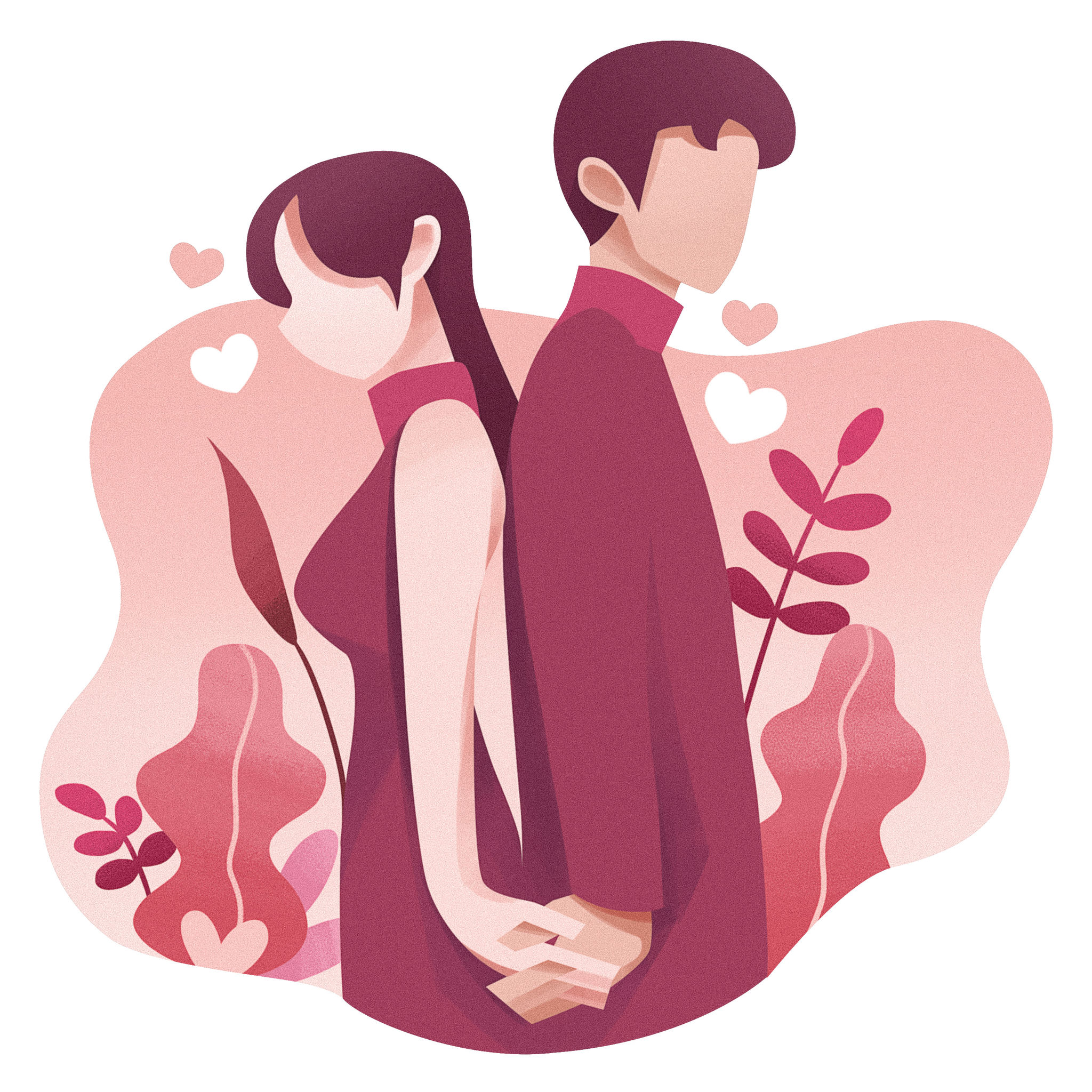 七夕情人节情侣背靠背牵手扁平插画 - 迪昂小将 - 原创作品 - 视觉